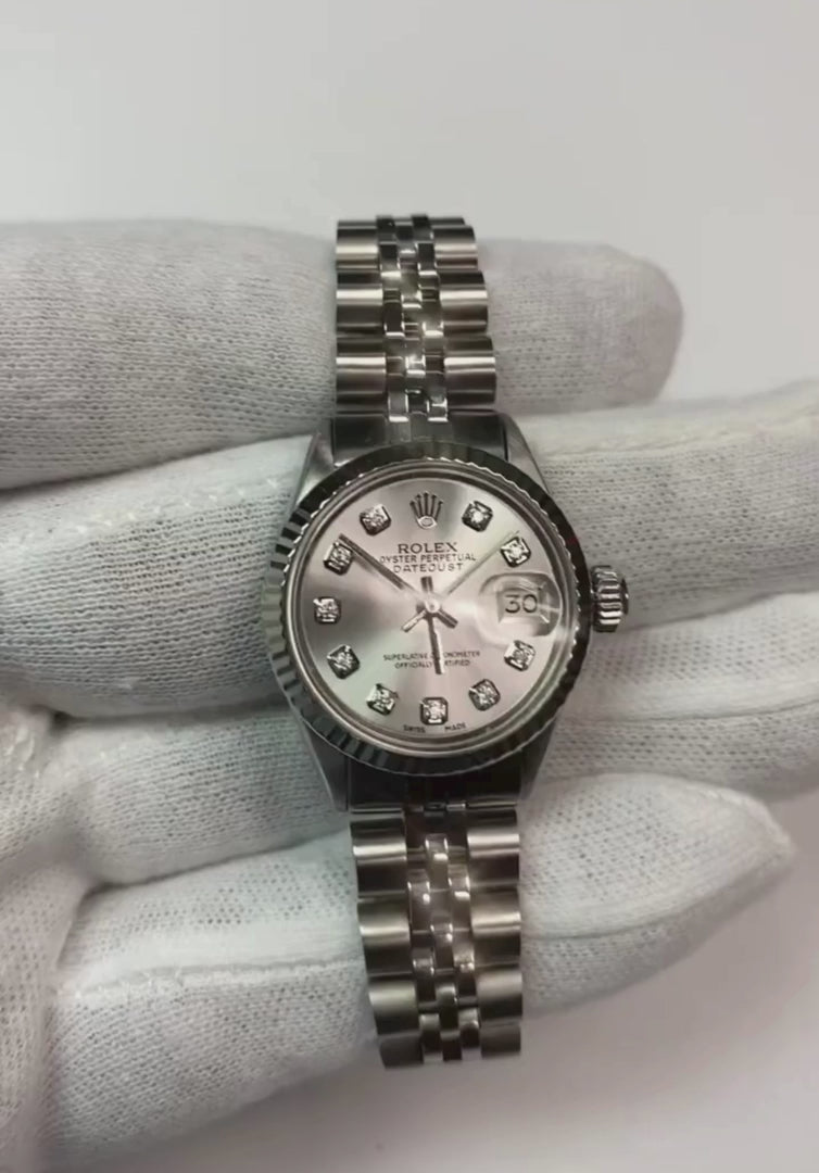 Lunetta argento quadrante con diamanti Rolex Datejust orologio da donna cinturino acciaio inossidabile