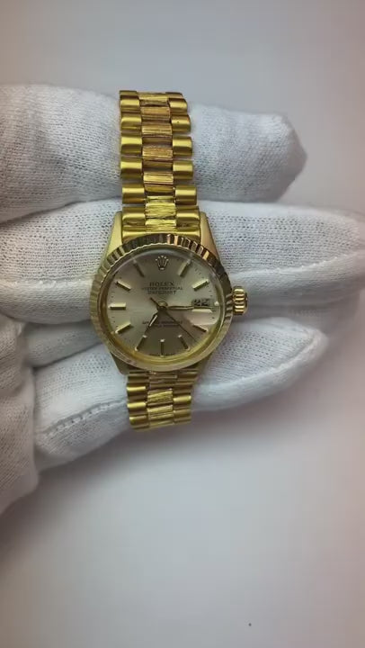 Orologio da donna Rolex presidente bastone quadrante con lunetta scanalata in oro giallo