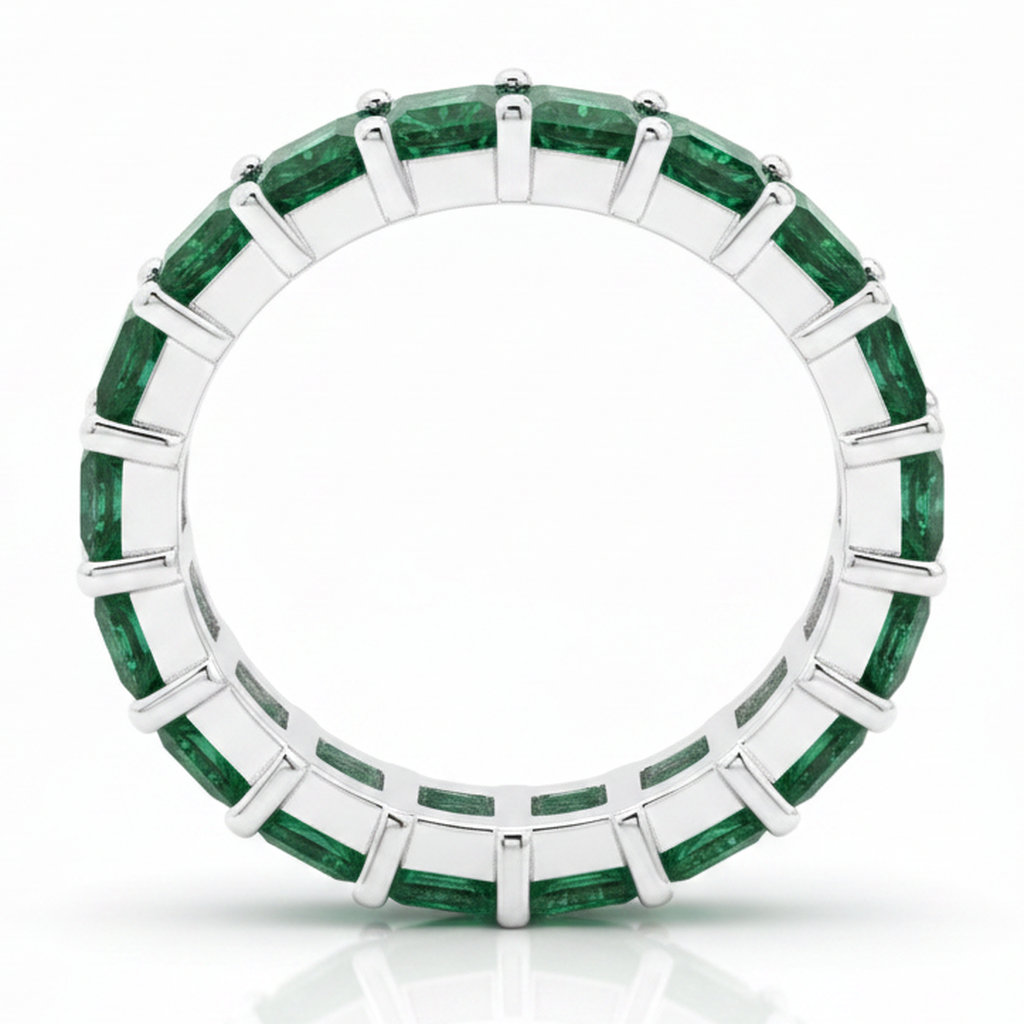 Anello Eternity a Giro Completo con Smeraldi Naturali Taglio Princess 1,16 Carati in Oro Bianco 18 Carati