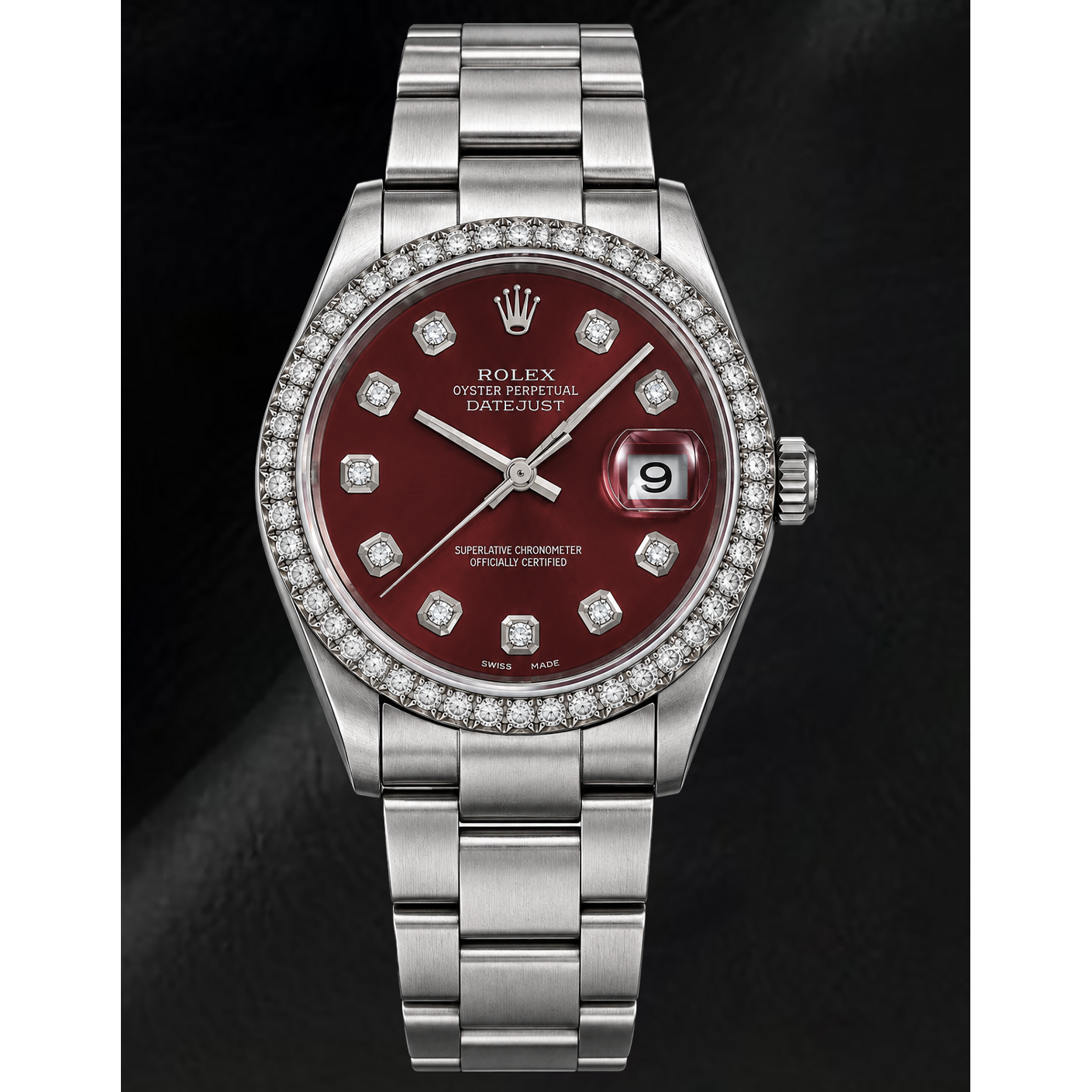 Rolex 16200 Datejust 36mm Orologio in Acciaio Inossidabile con Quadrante Rosso con Diamanti