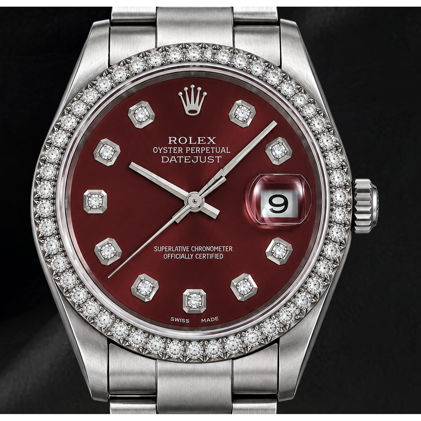 Rolex 16200 Datejust 36mm Orologio in Acciaio Inossidabile con Quadrante Rosso con Diamanti