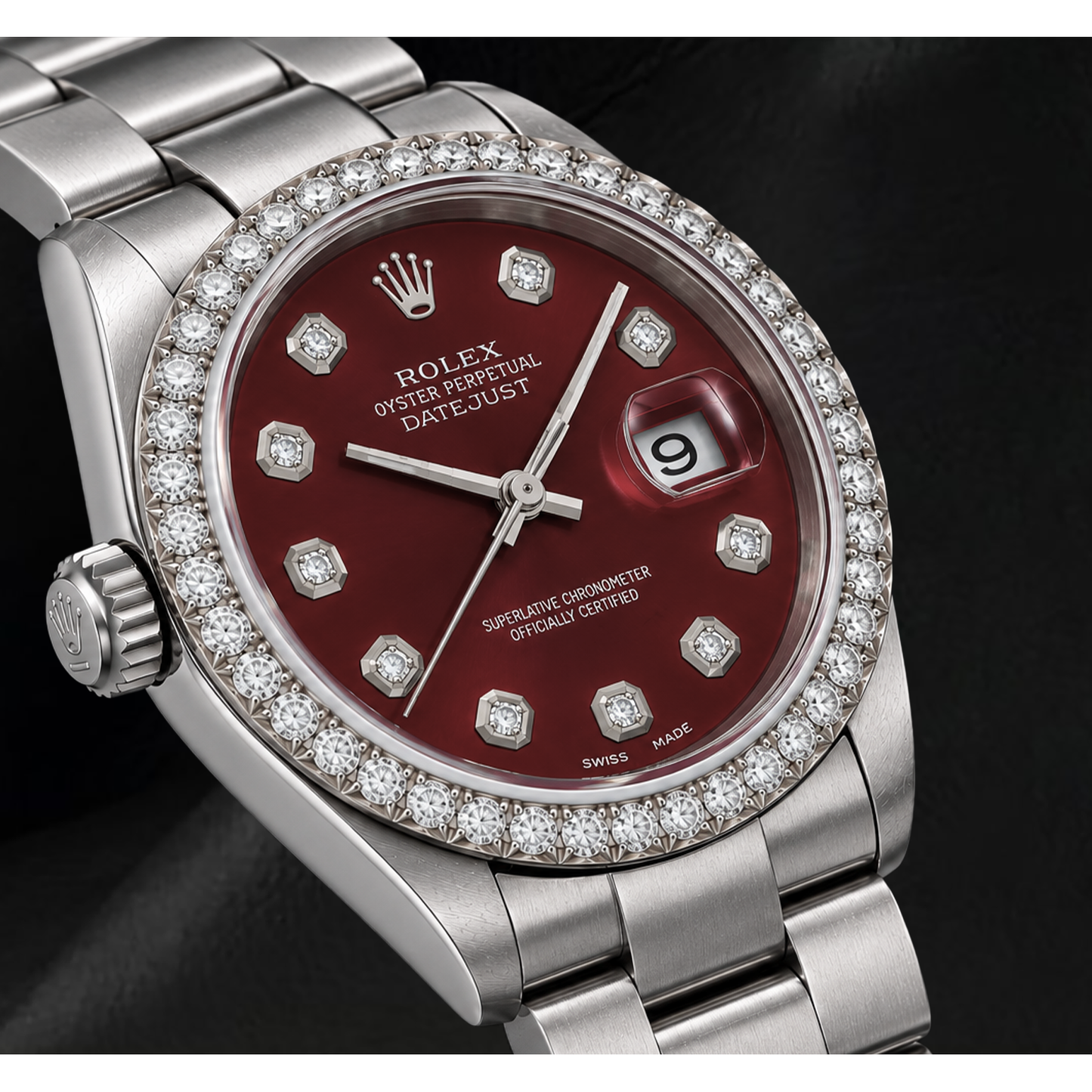 Rolex 16200 Datejust 36mm Orologio in Acciaio Inossidabile con Quadrante Rosso con Diamanti