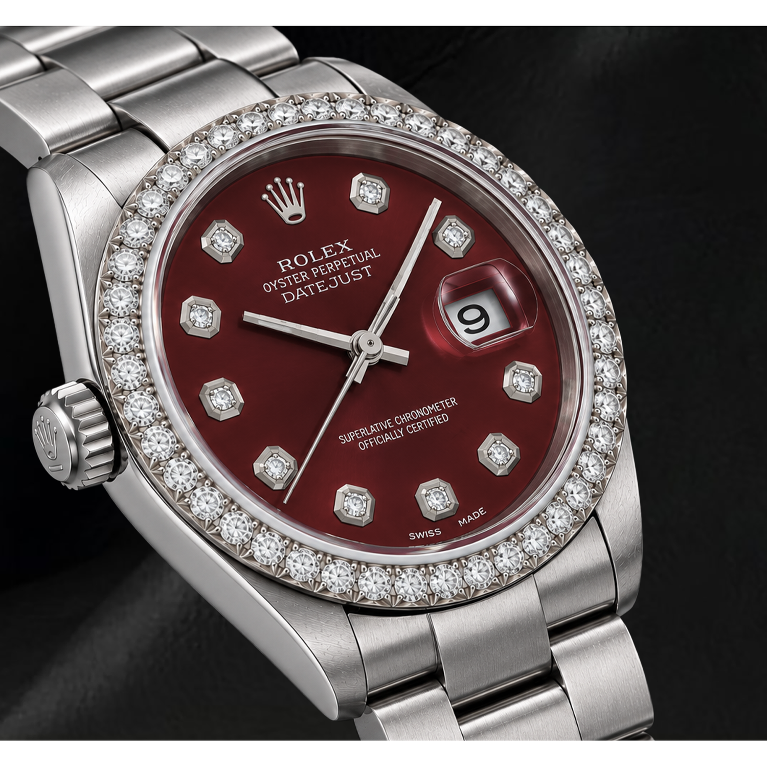 Rolex 16200 Datejust 36mm Orologio in Acciaio Inossidabile con Quadrante Rosso con Diamanti