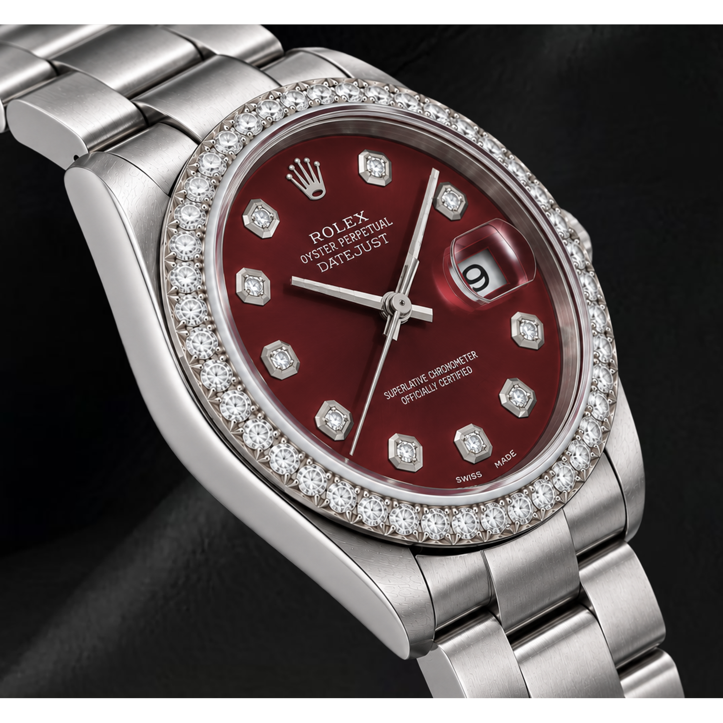 Rolex 16200 Datejust 36mm Orologio in Acciaio Inossidabile con Quadrante Rosso con Diamanti