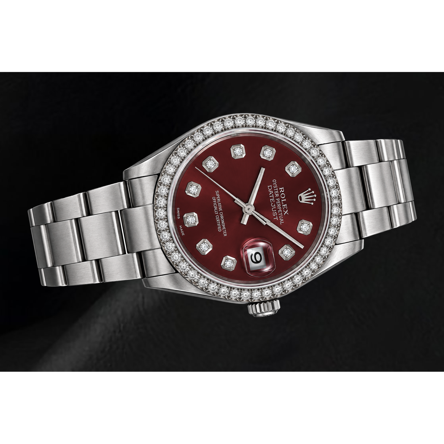 Rolex 16200 Datejust 36mm Orologio in Acciaio Inossidabile con Quadrante Rosso con Diamanti