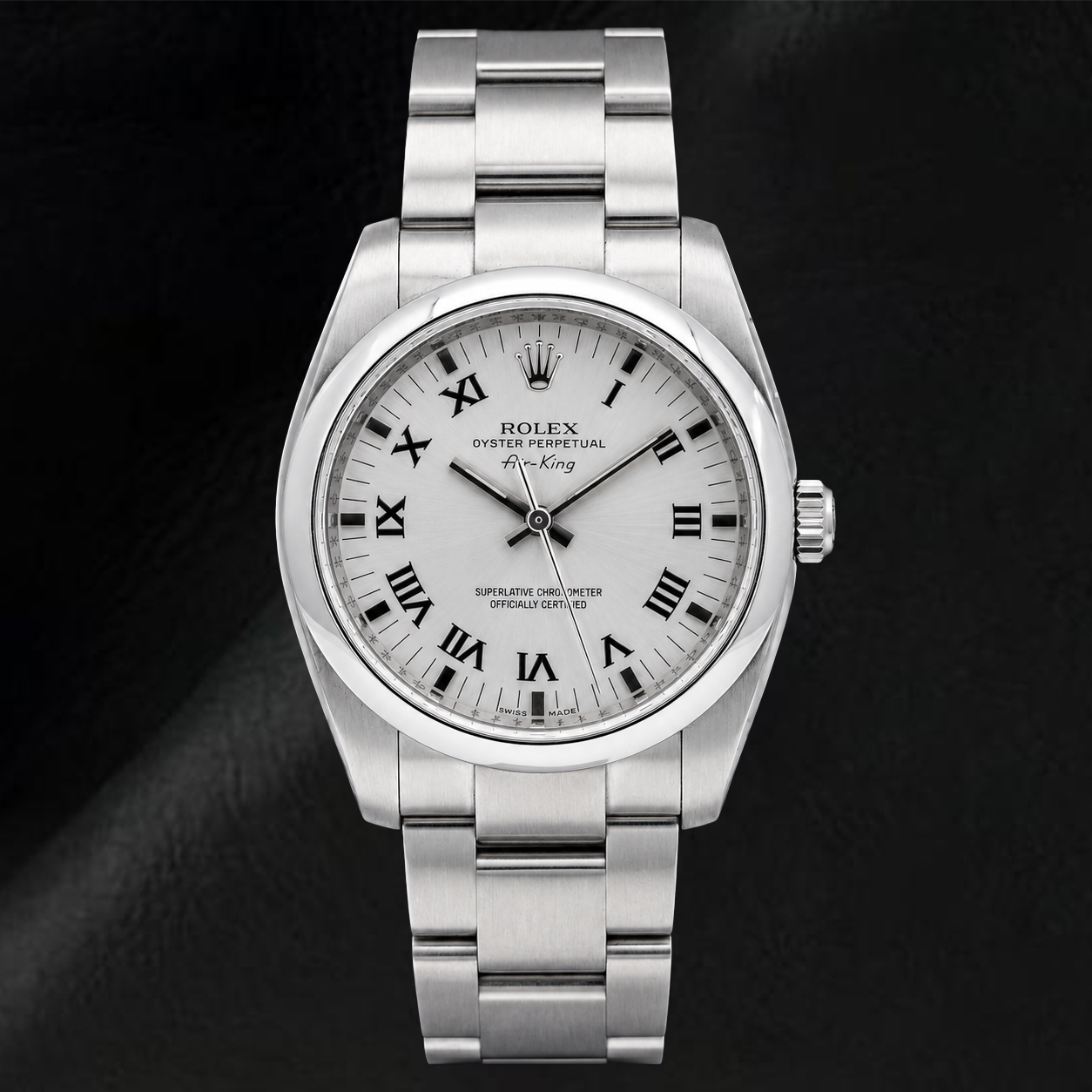 Rolex Air-King 34mm 114200 Orologio in Acciaio Inossidabile Quadrante Argento con Numeri Romani Bracciale Oyster
