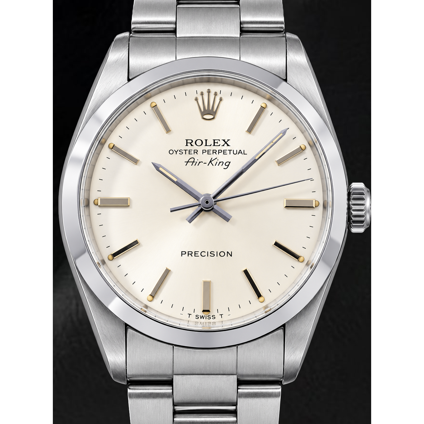 Rolex Air-King 5500 34 mm Orologio in Acciaio Inossidabile con Quadrante con Indici a Bastone Argento