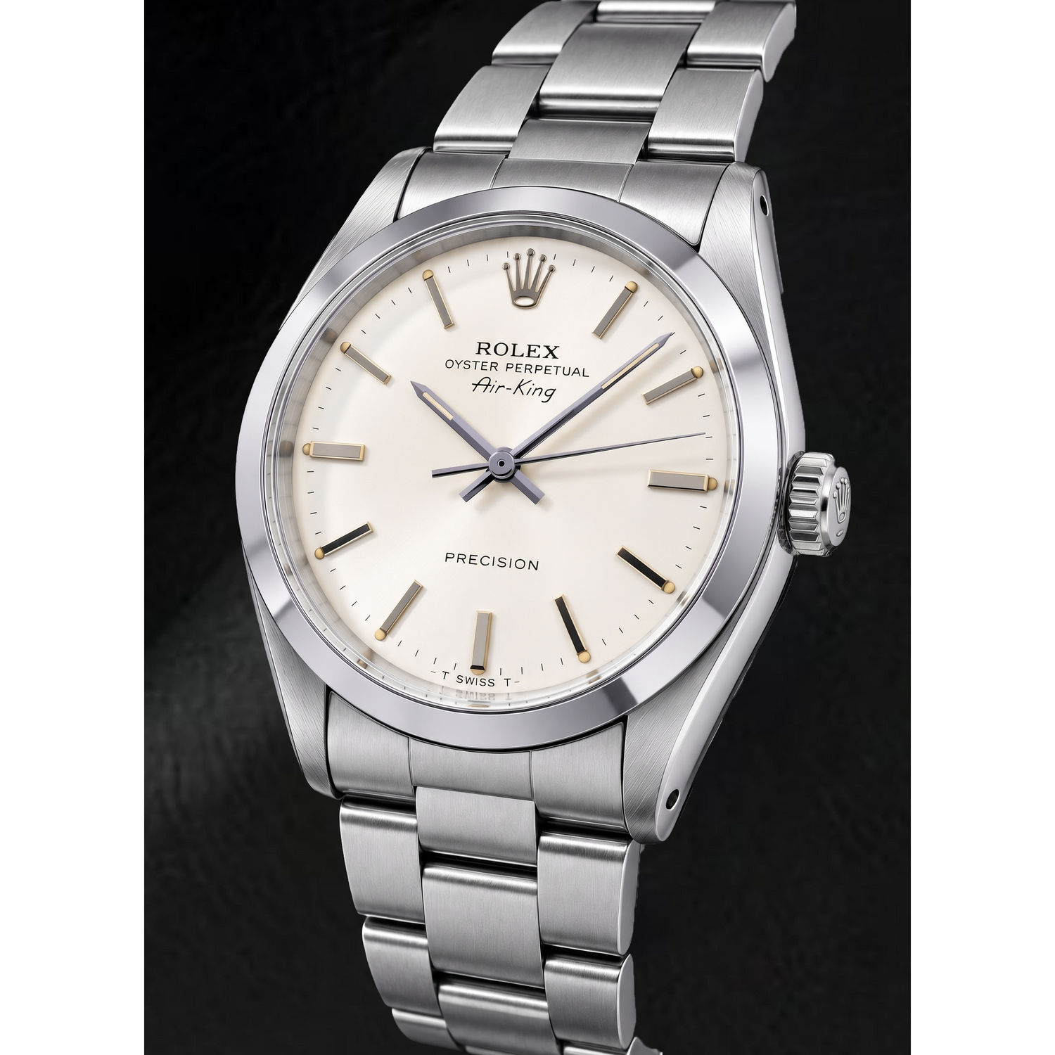 Rolex Air-King 5500 34 mm Orologio in Acciaio Inossidabile con Quadrante con Indici a Bastone Argento