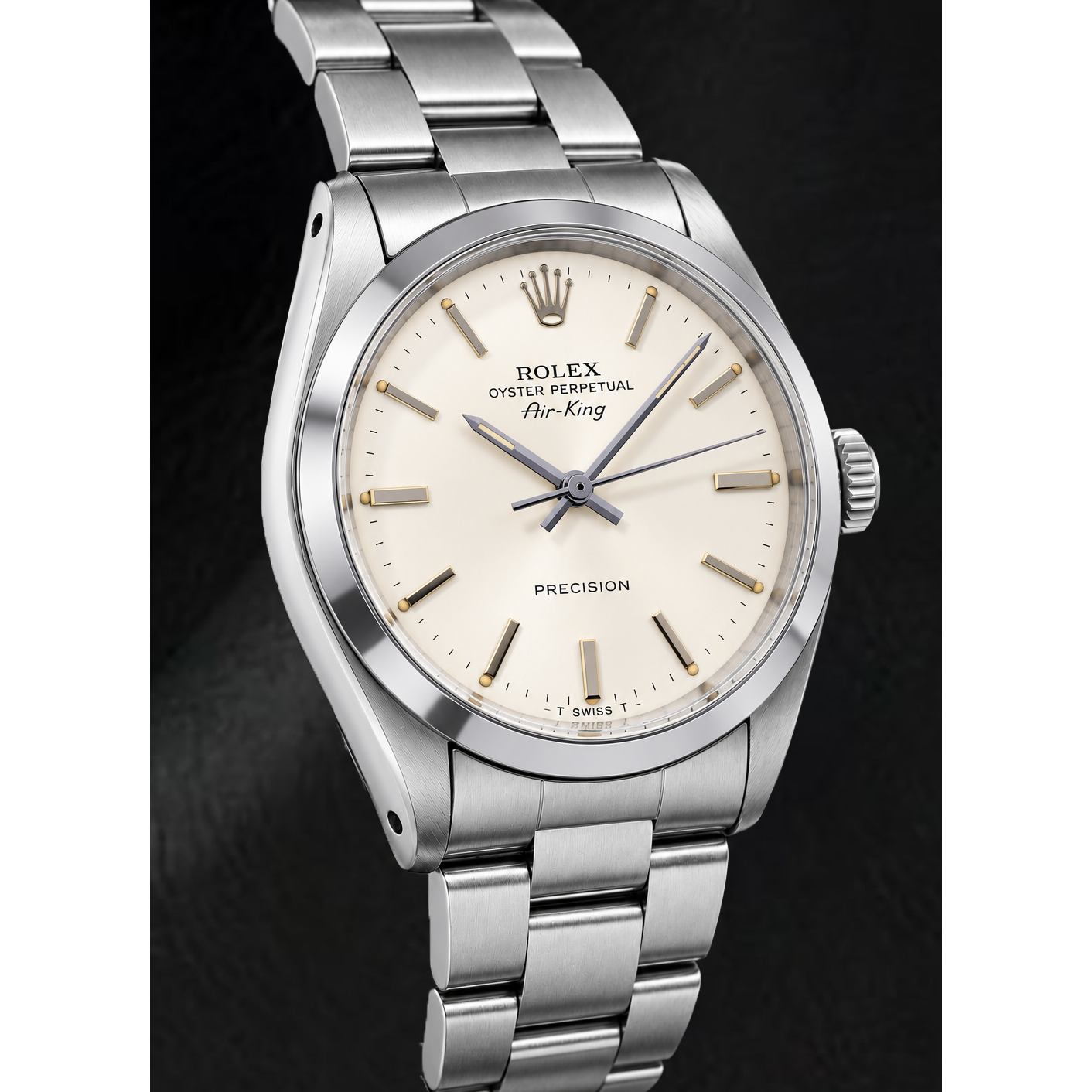 Rolex Air-King 5500 34 mm Orologio in Acciaio Inossidabile con Quadrante con Indici a Bastone Argento