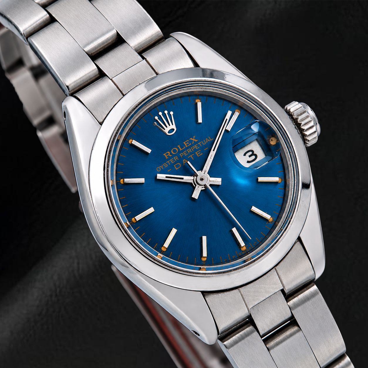 Rolex Date 26mm 6916 Orologio in Acciaio Inossidabile con Quadrante Blu e Lunetta Liscia