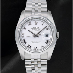Rolex Datejust 116200 36 mm Orologio in Acciaio Inossidabile con Quadrante Bianco e Numeri Romani