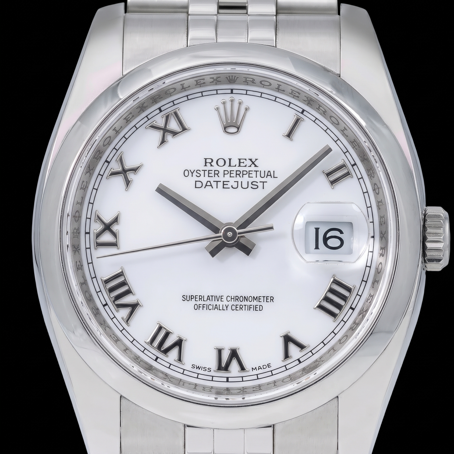 Rolex Datejust 116200 36 mm Orologio in Acciaio Inossidabile con Quadrante Bianco e Numeri Romani