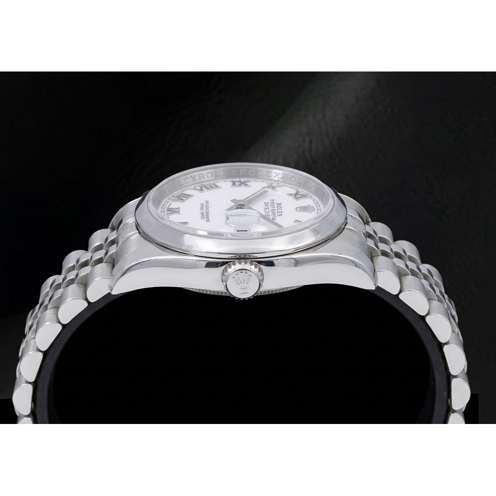 Rolex Datejust 116200 36 mm Orologio in Acciaio Inossidabile con Quadrante Bianco e Numeri Romani