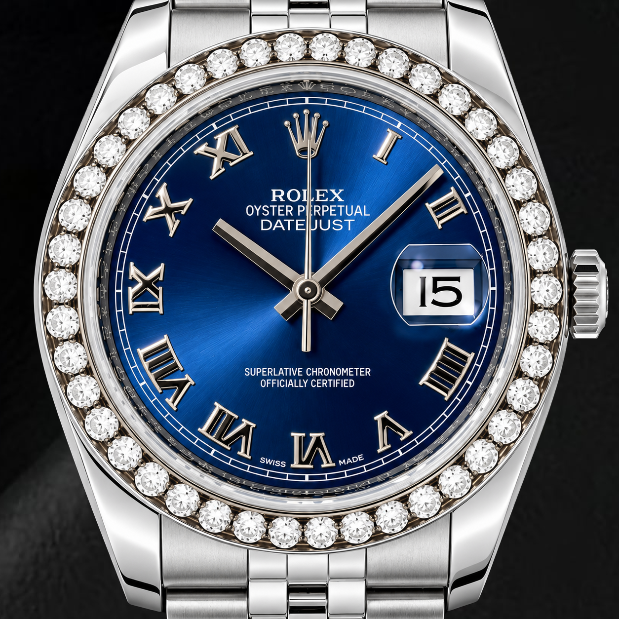 Rolex Datejust 116200 36 mm Orologio in Acciaio Inossidabile con Quadrante Blu con Numeri Romani