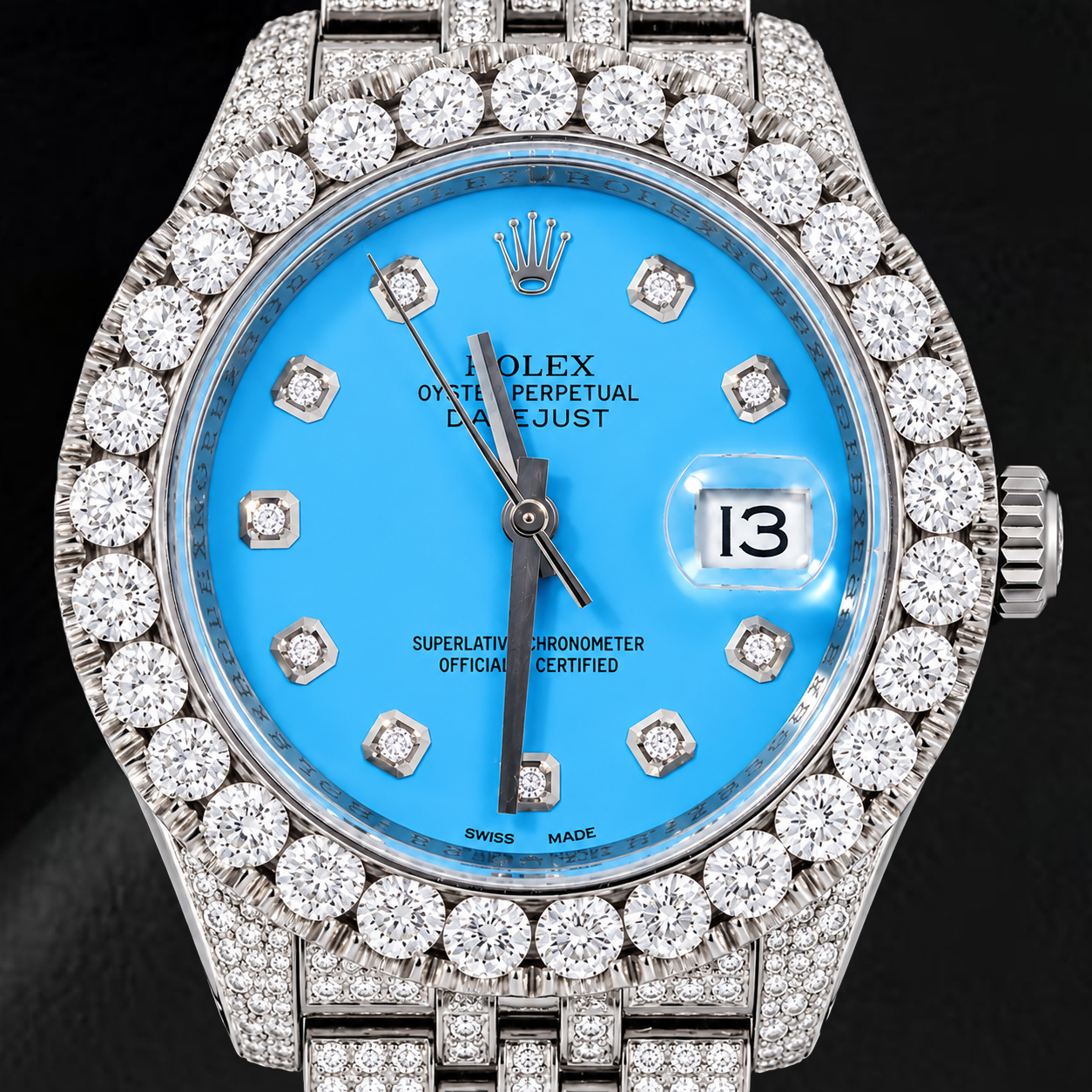 Rolex Datejust 116200 36 mm Orologio in Acciaio Inossidabile con Quadrante con Diamanti Blu Ghiaccio
