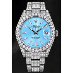 Rolex Datejust 116200 36mm Orologio in Acciaio Inossidabile con Quadrante Blu Ghiaccio con Diamanti Baguette