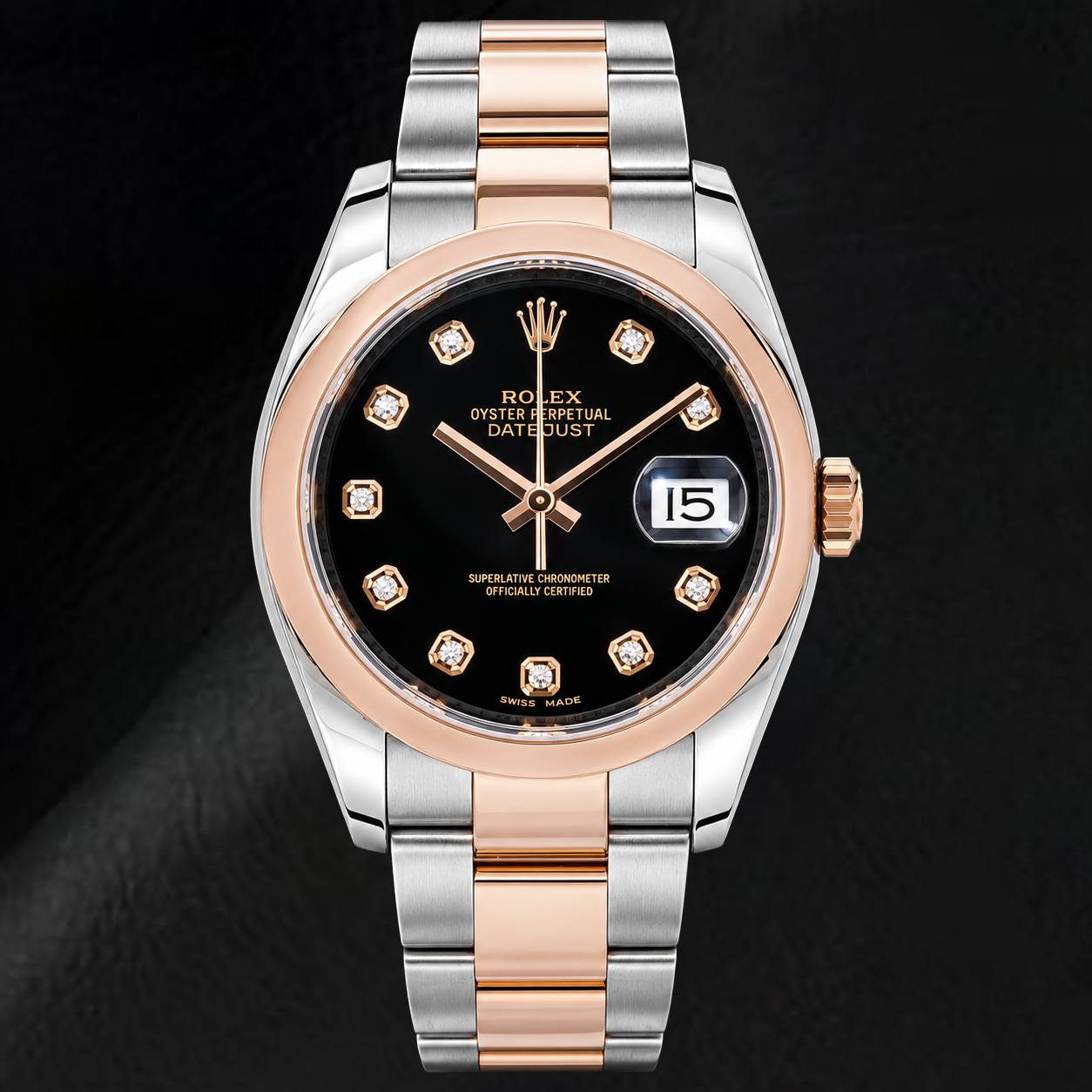 Rolex Datejust 116201 36 mm Orologio Bicolore Quadrante con Diamanti Nero