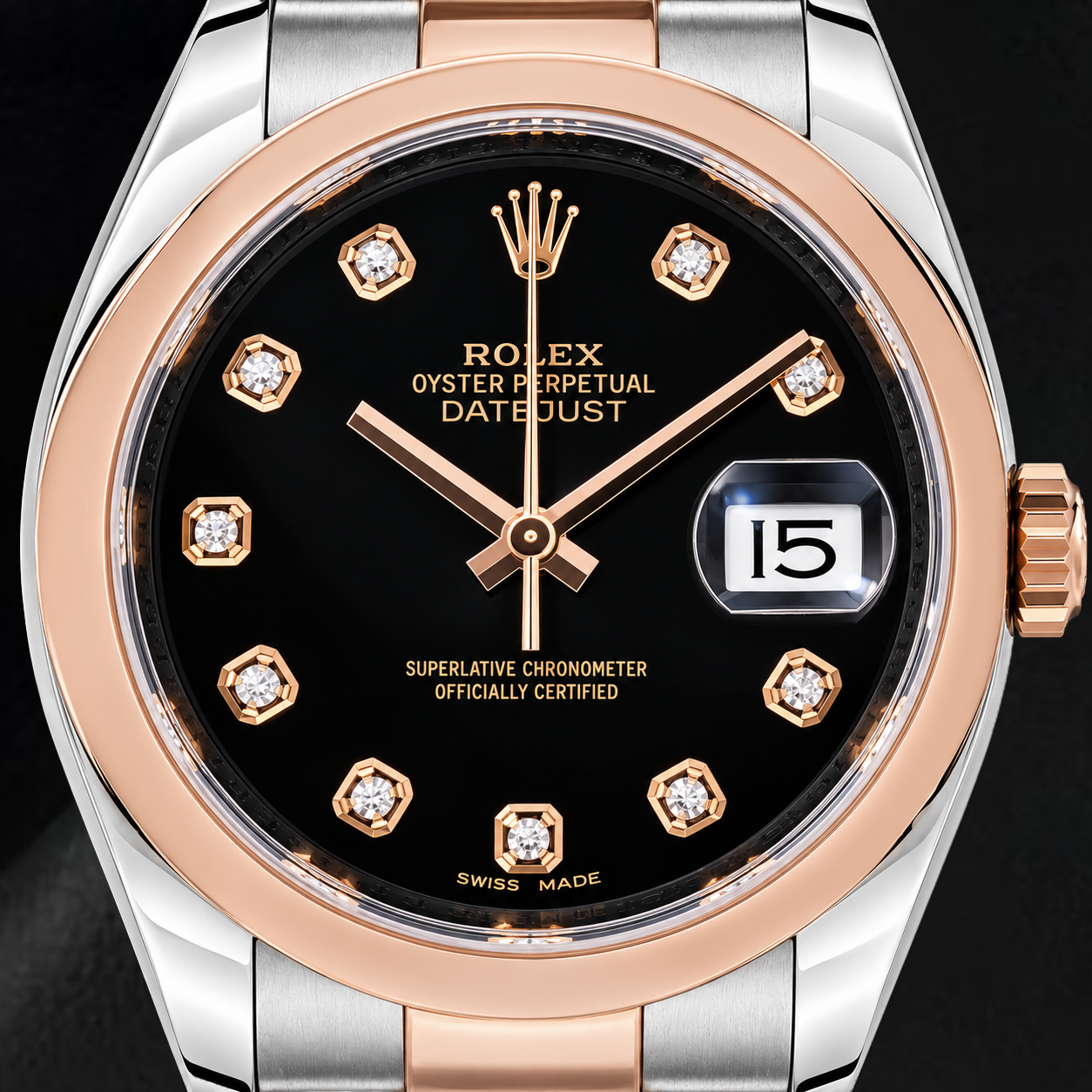 Rolex Datejust 116201 36 mm Orologio Bicolore Quadrante con Diamanti Nero