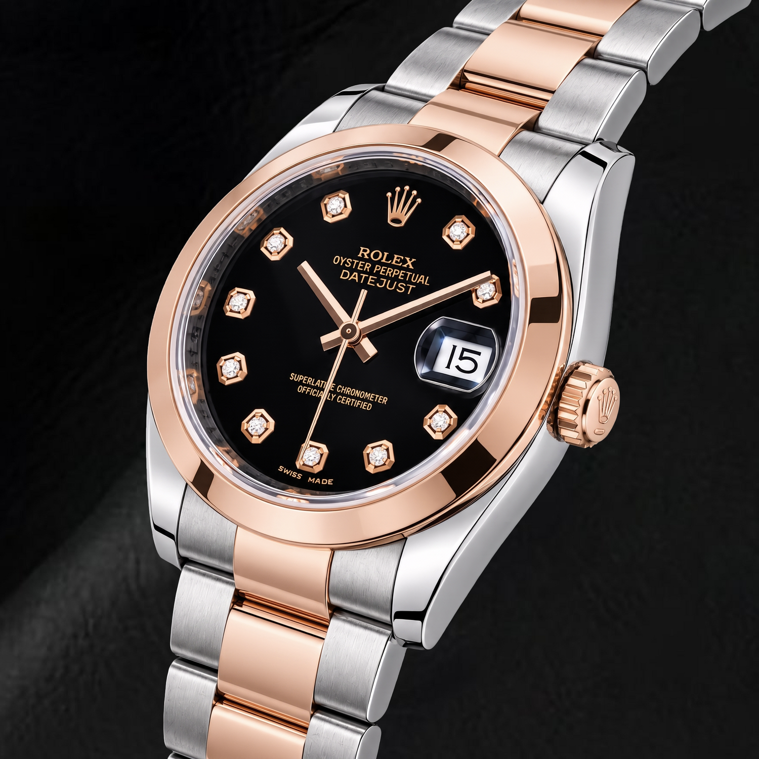 Rolex Datejust 116201 36 mm Orologio Bicolore Quadrante con Diamanti Nero