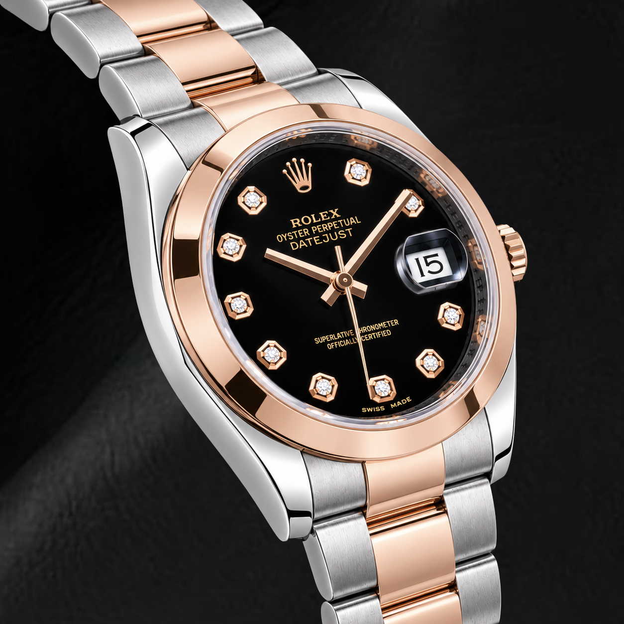 Rolex Datejust 116201 36 mm Orologio Bicolore Quadrante con Diamanti Nero