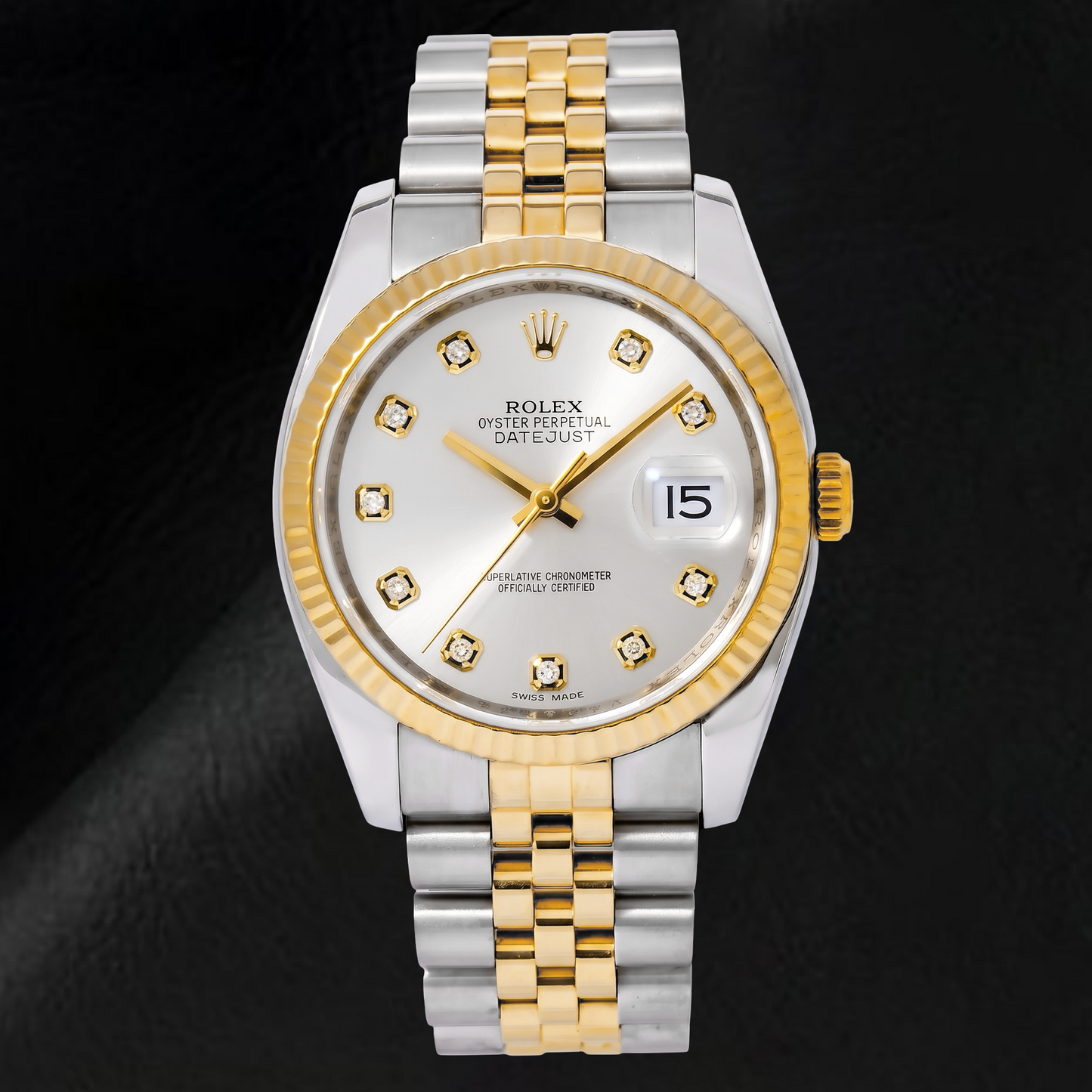 Rolex Datejust 116233 36 mm Orologio Bicolore Quadrante Argento con Diamanti