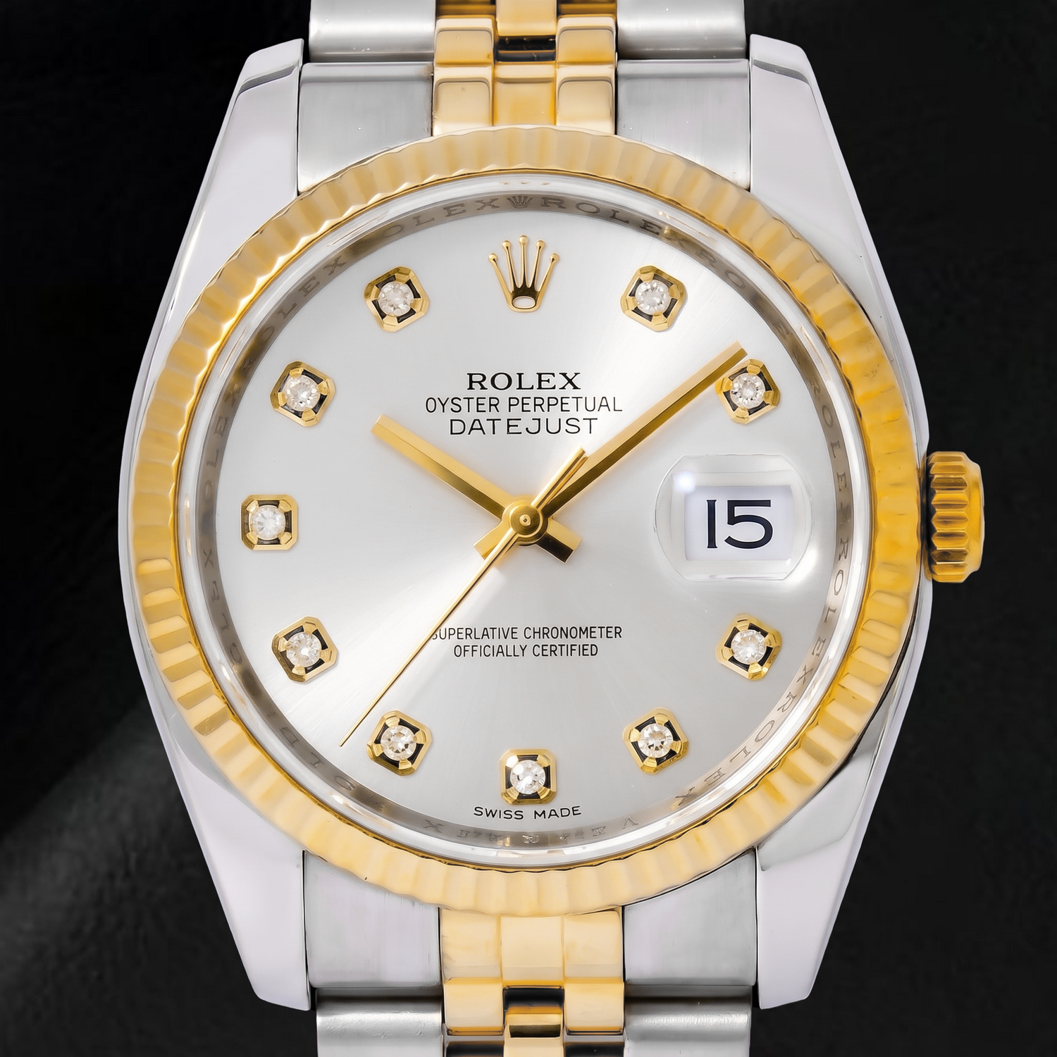 Rolex Datejust 116233 36 mm Orologio Bicolore Quadrante Argento con Diamanti