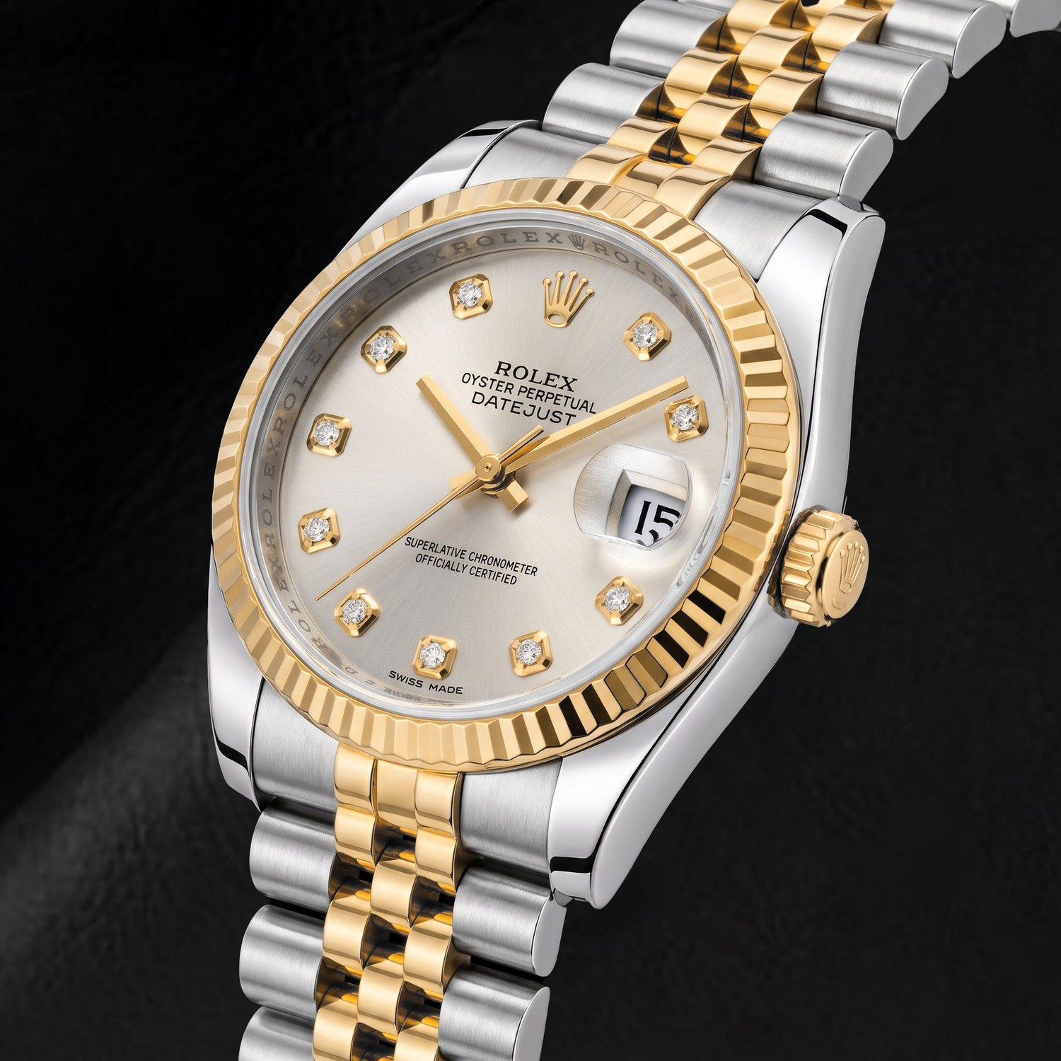 Rolex Datejust 116233 36 mm Orologio Bicolore Quadrante Argento con Diamanti