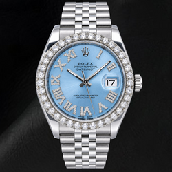Rolex Datejust 116234 36 mm Orologio in Acciaio Inossidabile con Quadrante con Diamanti Blu Ghiaccio e Numeri Romani