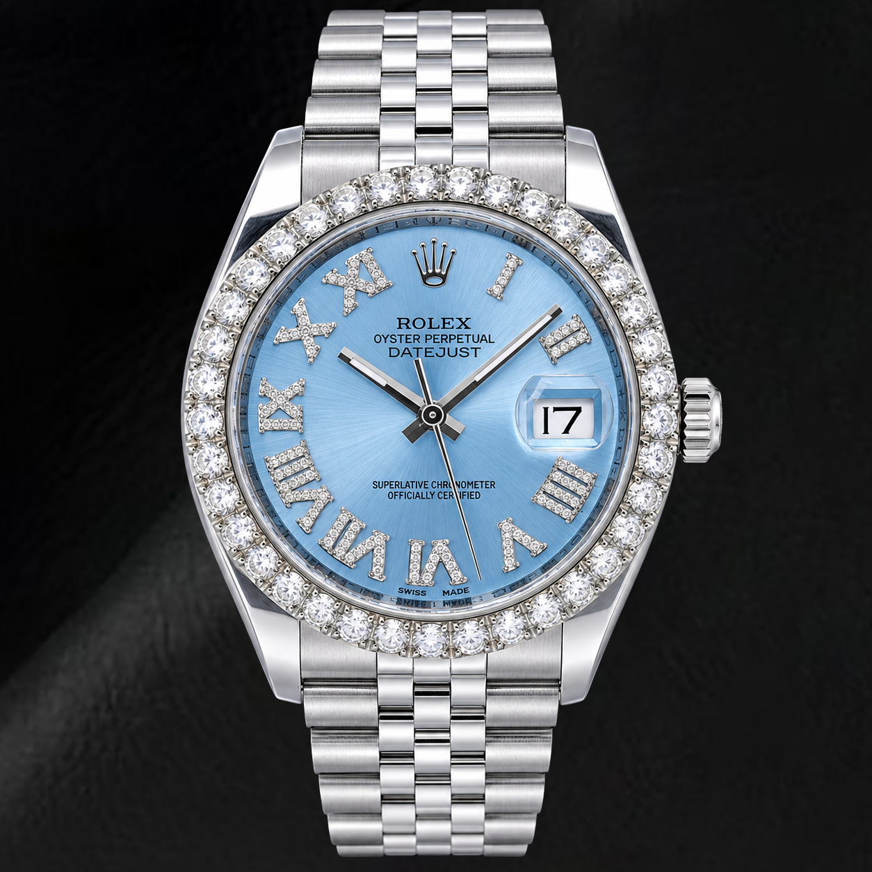 Rolex Datejust 116234 36 mm Orologio in Acciaio Inossidabile con Quadrante con Diamanti Blu Ghiaccio e Numeri Romani