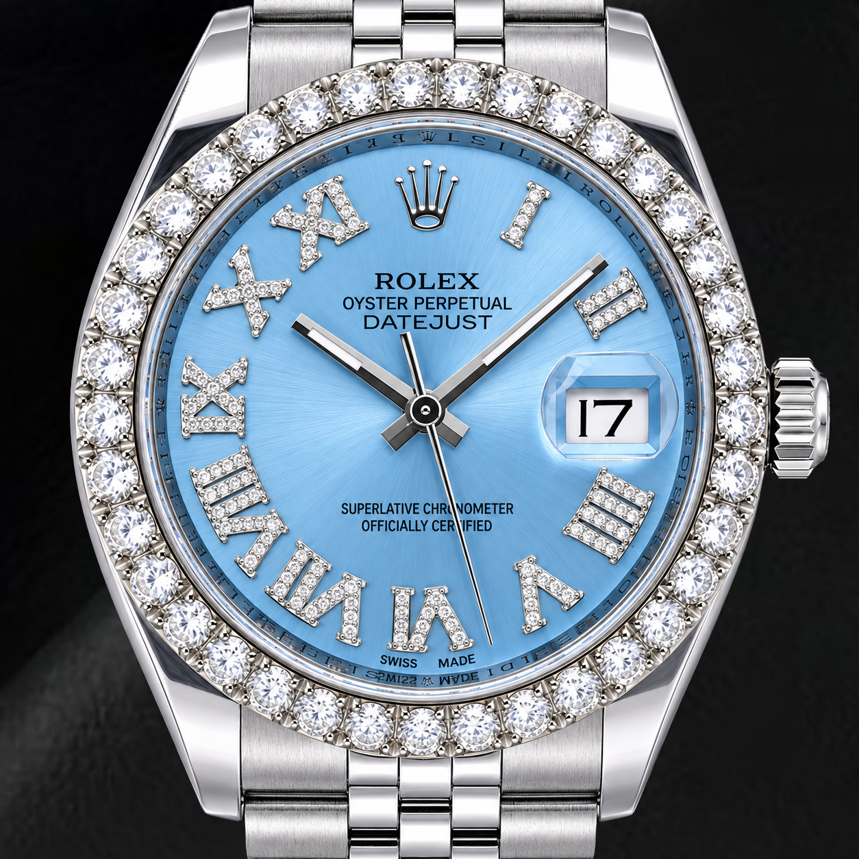 Rolex Datejust 116234 36 mm Orologio in Acciaio Inossidabile con Quadrante con Diamanti Blu Ghiaccio e Numeri Romani