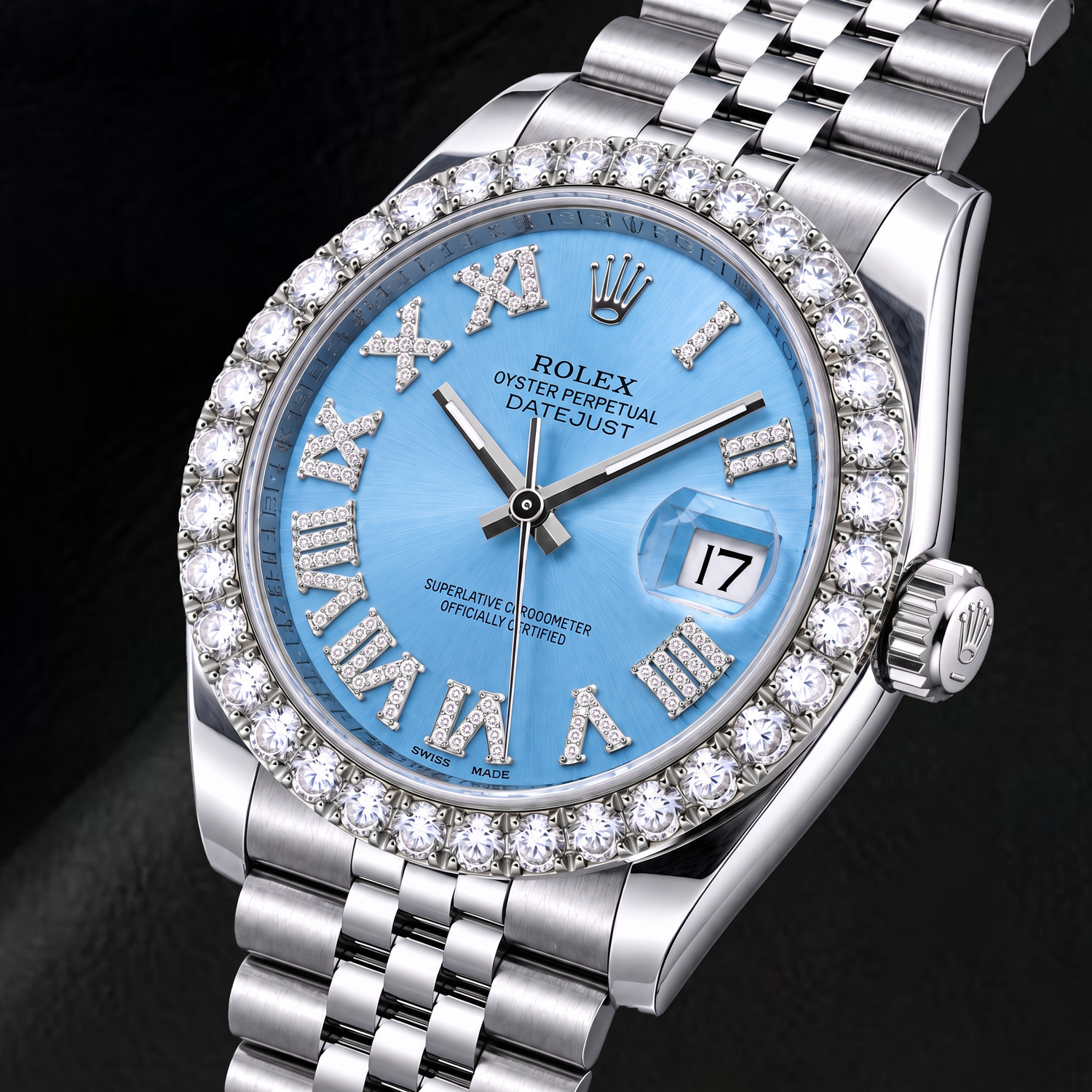 Rolex Datejust 116234 36 mm Orologio in Acciaio Inossidabile con Quadrante con Diamanti Blu Ghiaccio e Numeri Romani