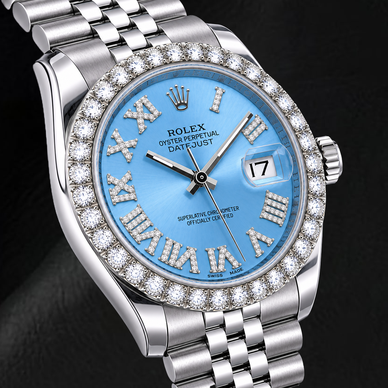 Rolex Datejust 116234 36 mm Orologio in Acciaio Inossidabile con Quadrante con Diamanti Blu Ghiaccio e Numeri Romani