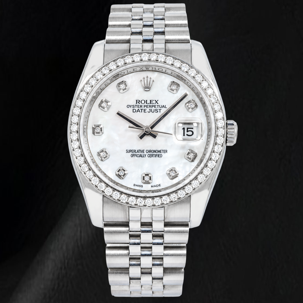 Rolex Datejust 116234 36 mm Orologio in Acciaio Inossidabile con Quadrante con Diamanti in Madreperla Bianca