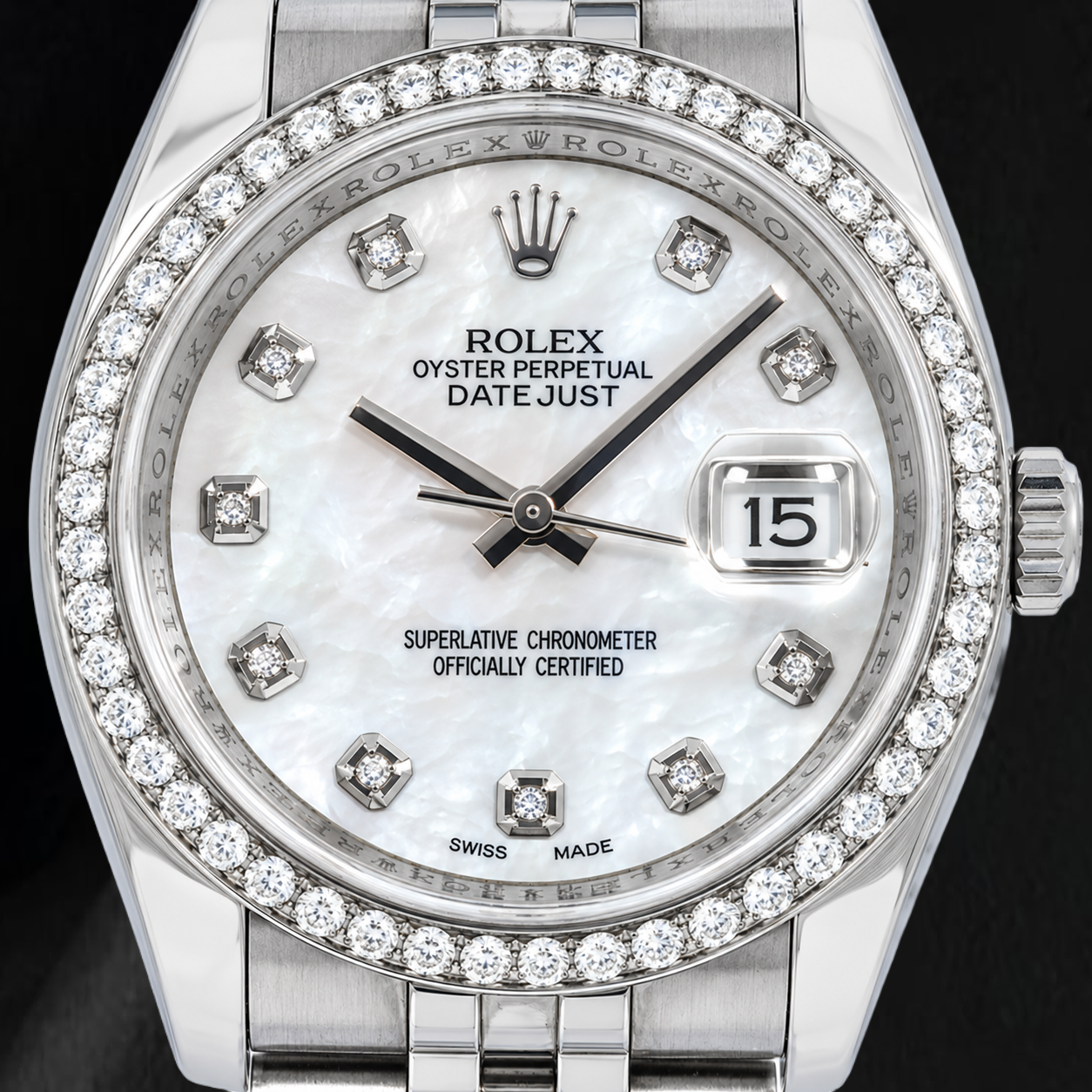 Rolex Datejust 116234 36 mm Orologio in Acciaio Inossidabile con Quadrante con Diamanti in Madreperla Bianca