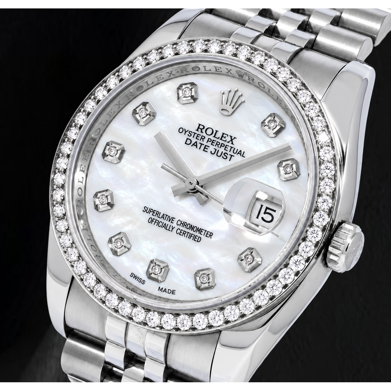 Rolex Datejust 116234 36 mm Orologio in Acciaio Inossidabile con Quadrante con Diamanti in Madreperla Bianca
