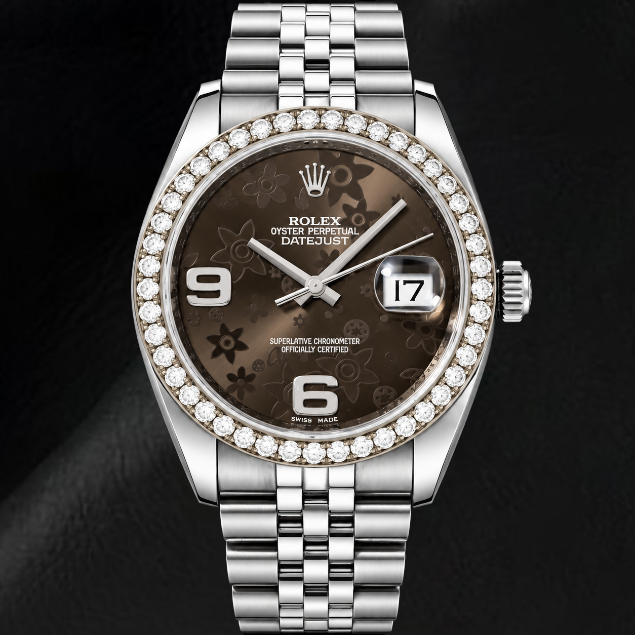 Rolex Datejust 116234 Orologio da 36 mm in Acciaio Inossidabile con Quadrante Floreale Marrone e Numeri Arabi