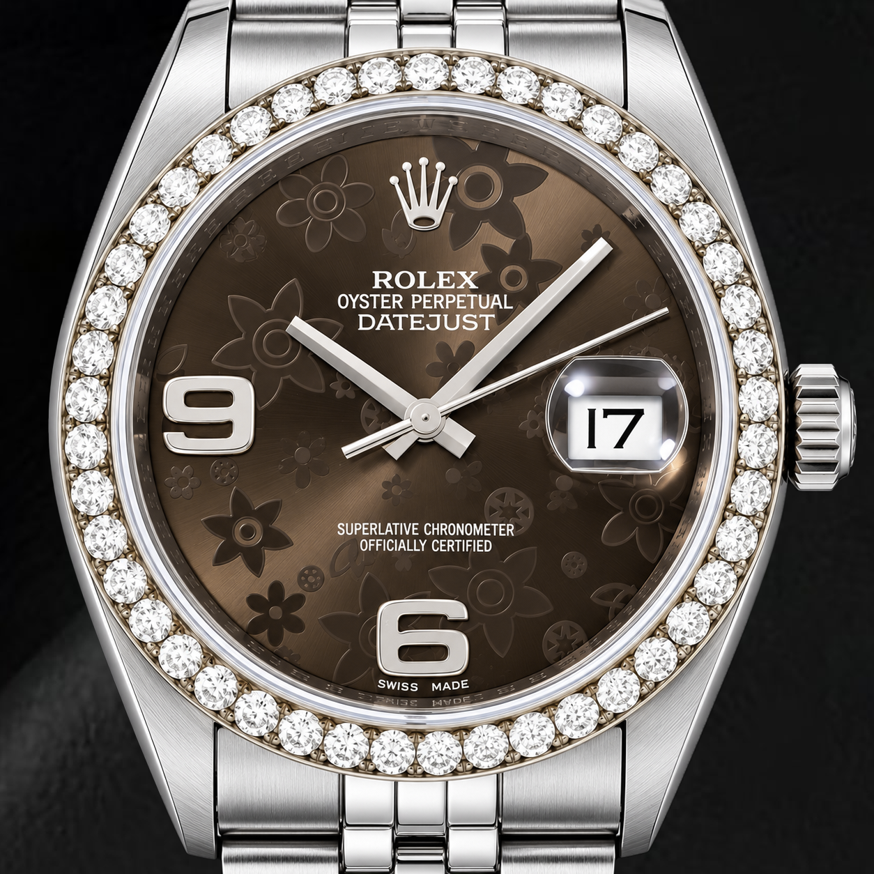 Rolex Datejust 116234 Orologio da 36 mm in Acciaio Inossidabile con Quadrante Floreale Marrone e Numeri Arabi