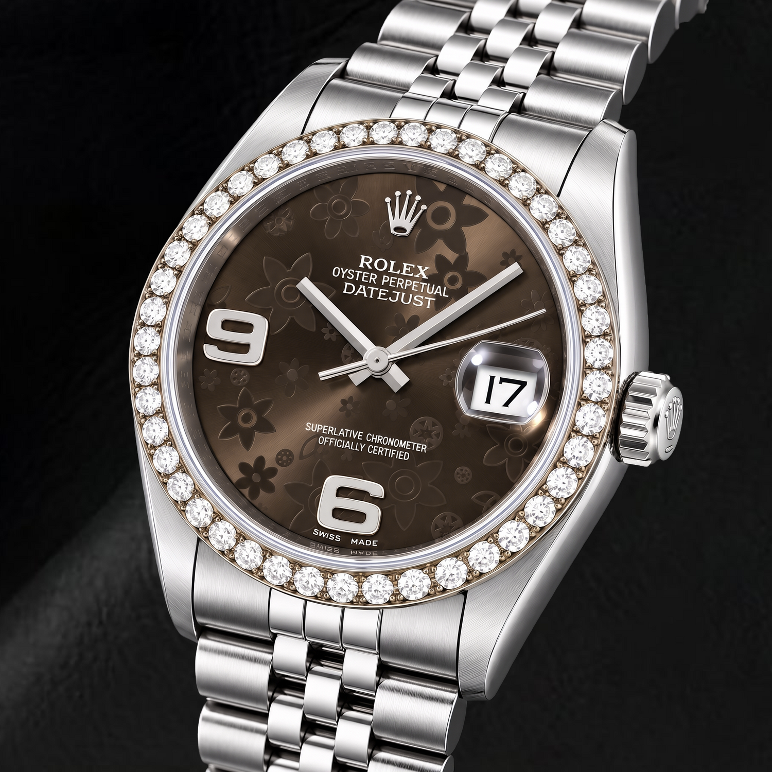 Rolex Datejust 116234 Orologio da 36 mm in Acciaio Inossidabile con Quadrante Floreale Marrone e Numeri Arabi