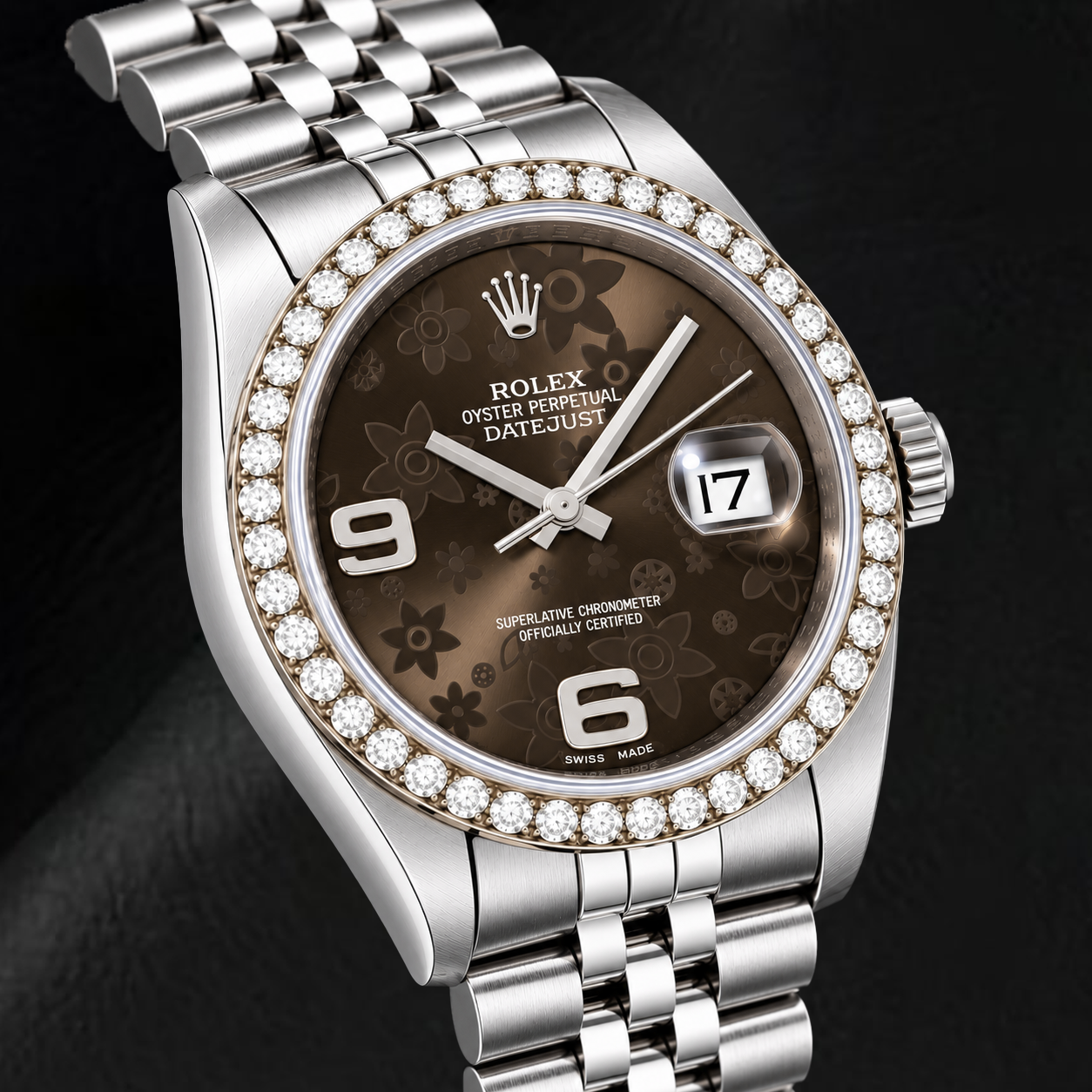 Rolex Datejust 116234 Orologio da 36 mm in Acciaio Inossidabile con Quadrante Floreale Marrone e Numeri Arabi