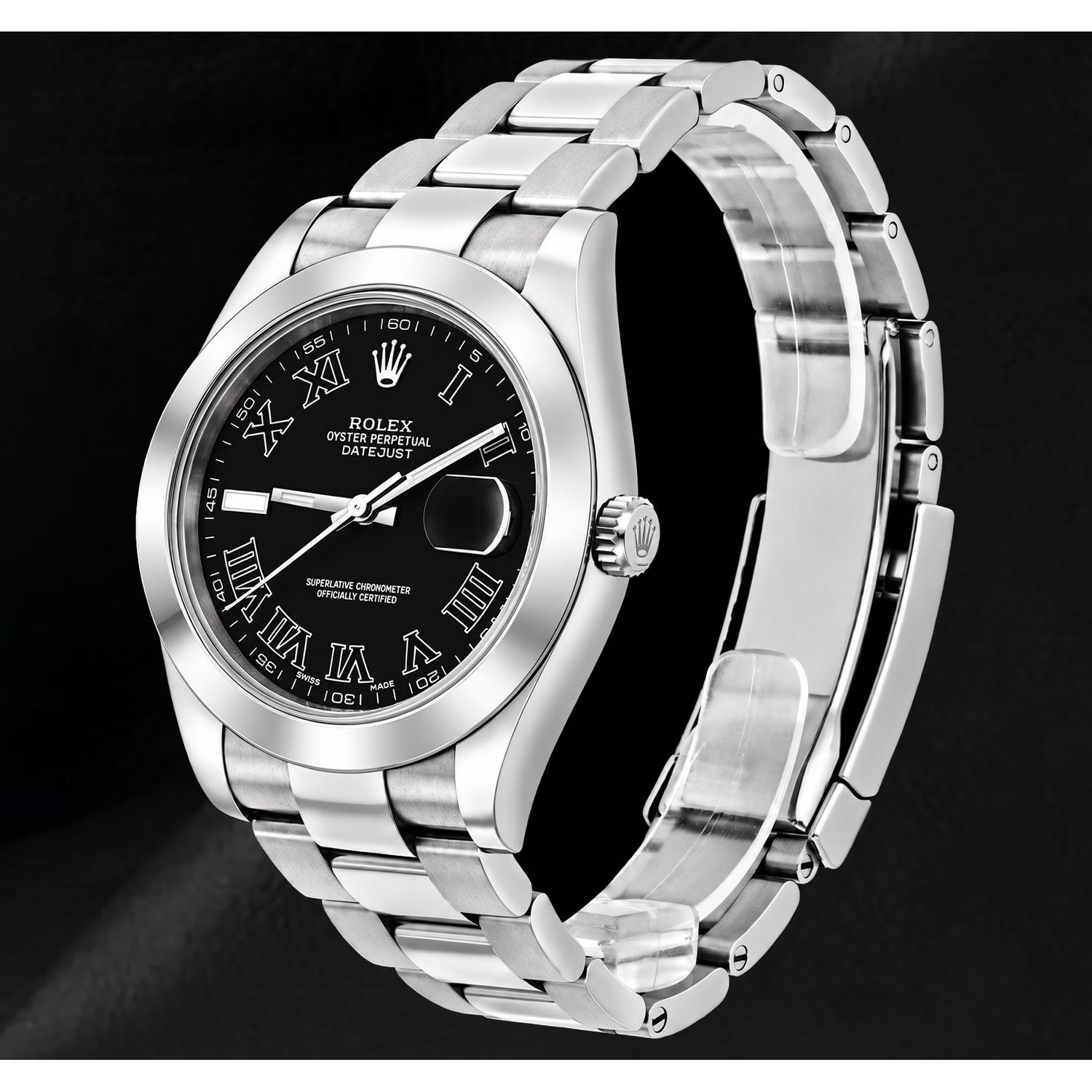 Rolex Datejust 116300 41 mm Orologio in Acciaio Inossidabile con Quadrante Nero con Numeri Romani