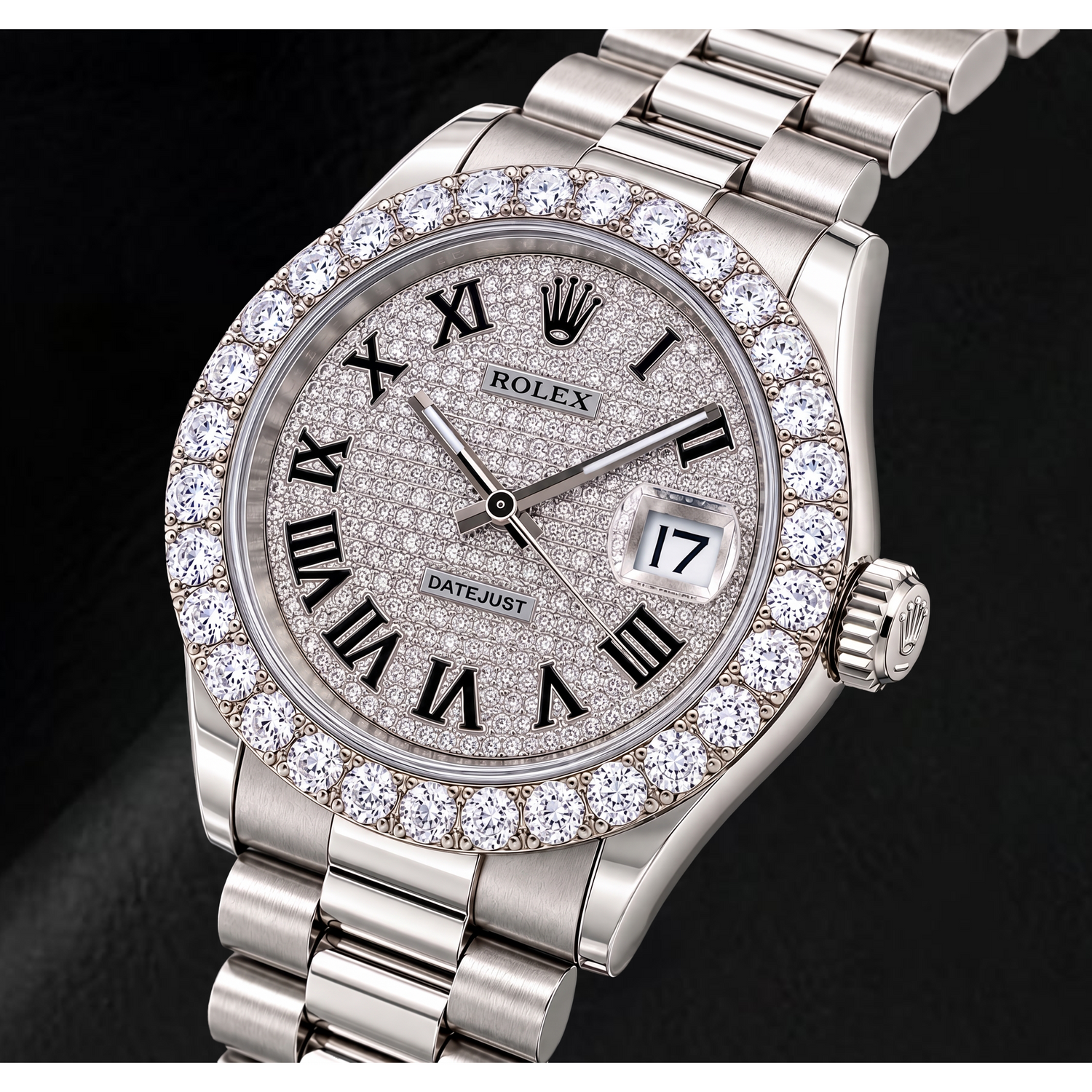 Rolex Datejust 116300 41 mm Orologio in Acciaio Inossidabile con Quadrante Pavé di Diamanti e Numeri Romani