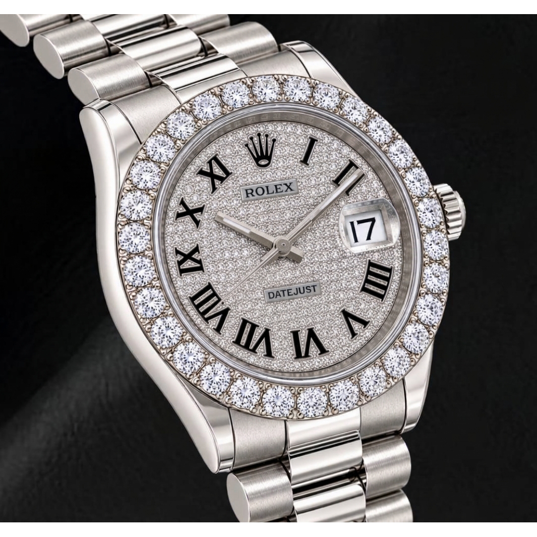 Rolex Datejust 116300 41 mm Orologio in Acciaio Inossidabile con Quadrante Pavé di Diamanti e Numeri Romani