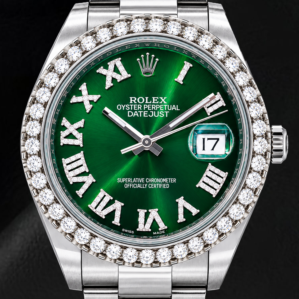 Rolex Datejust 126300 41 mm Orologio in Acciaio Inossidabile con Quadrante con Diamanti Verde e Numeri Romani