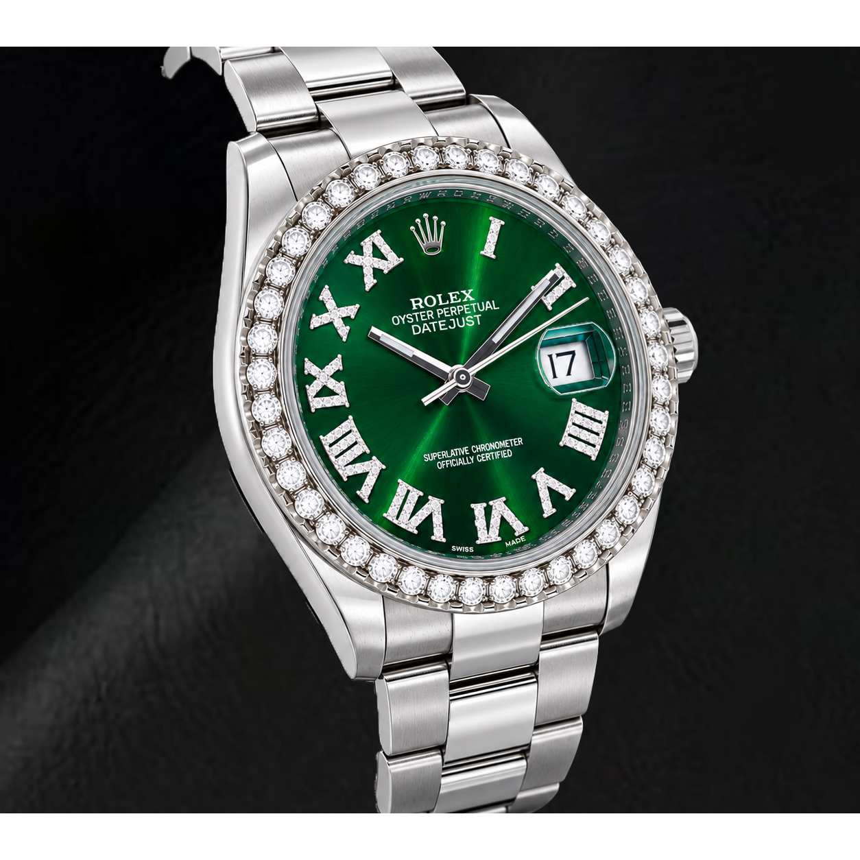 Rolex Datejust 126300 41 mm Orologio in Acciaio Inossidabile con Quadrante con Diamanti Verde e Numeri Romani