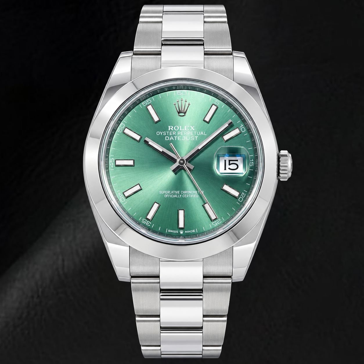 Rolex Datejust 126300 41 mm Orologio in Acciaio Inossidabile con Quadrante Verde Luminescente