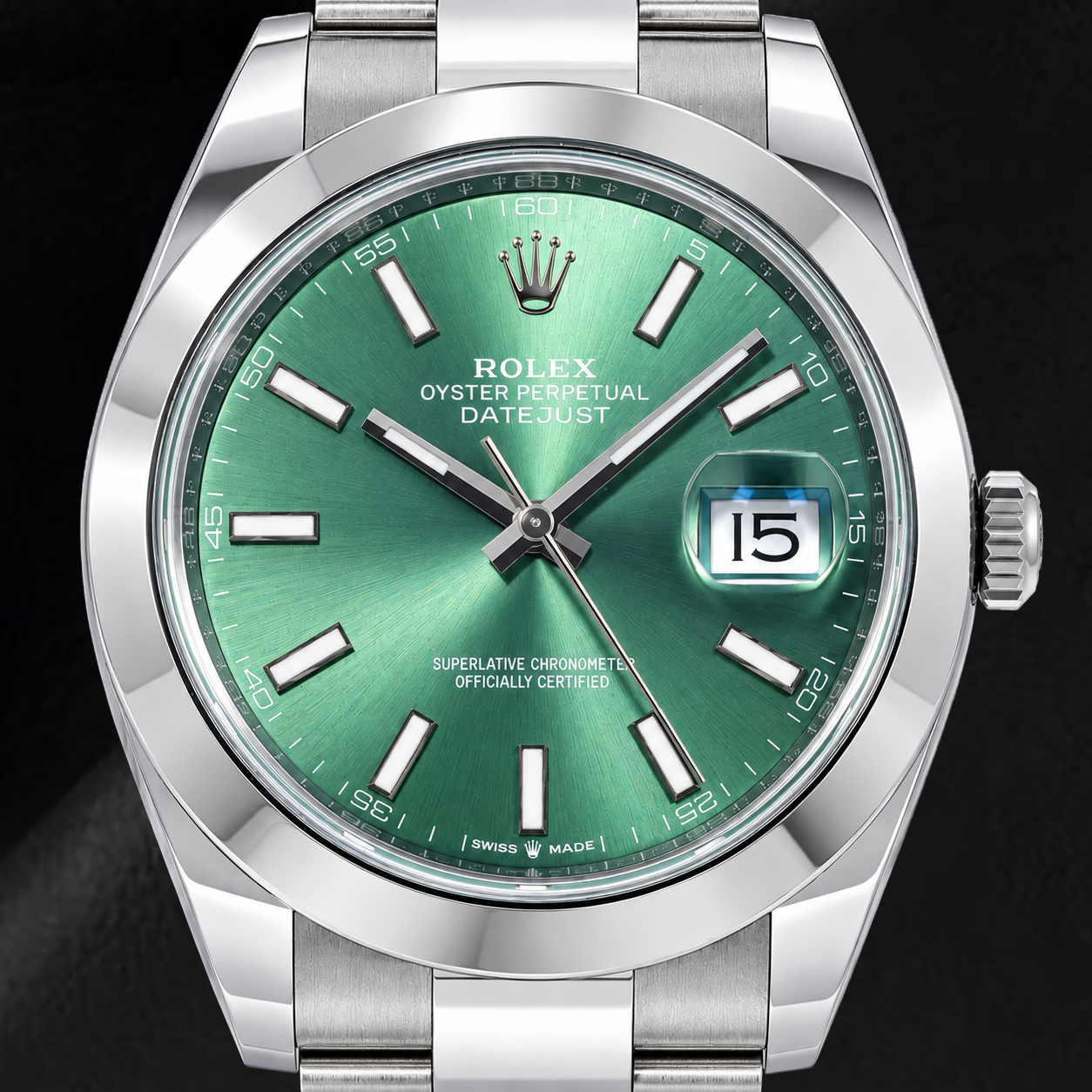 Rolex Datejust 126300 41 mm Orologio in Acciaio Inossidabile con Quadrante Verde Luminescente