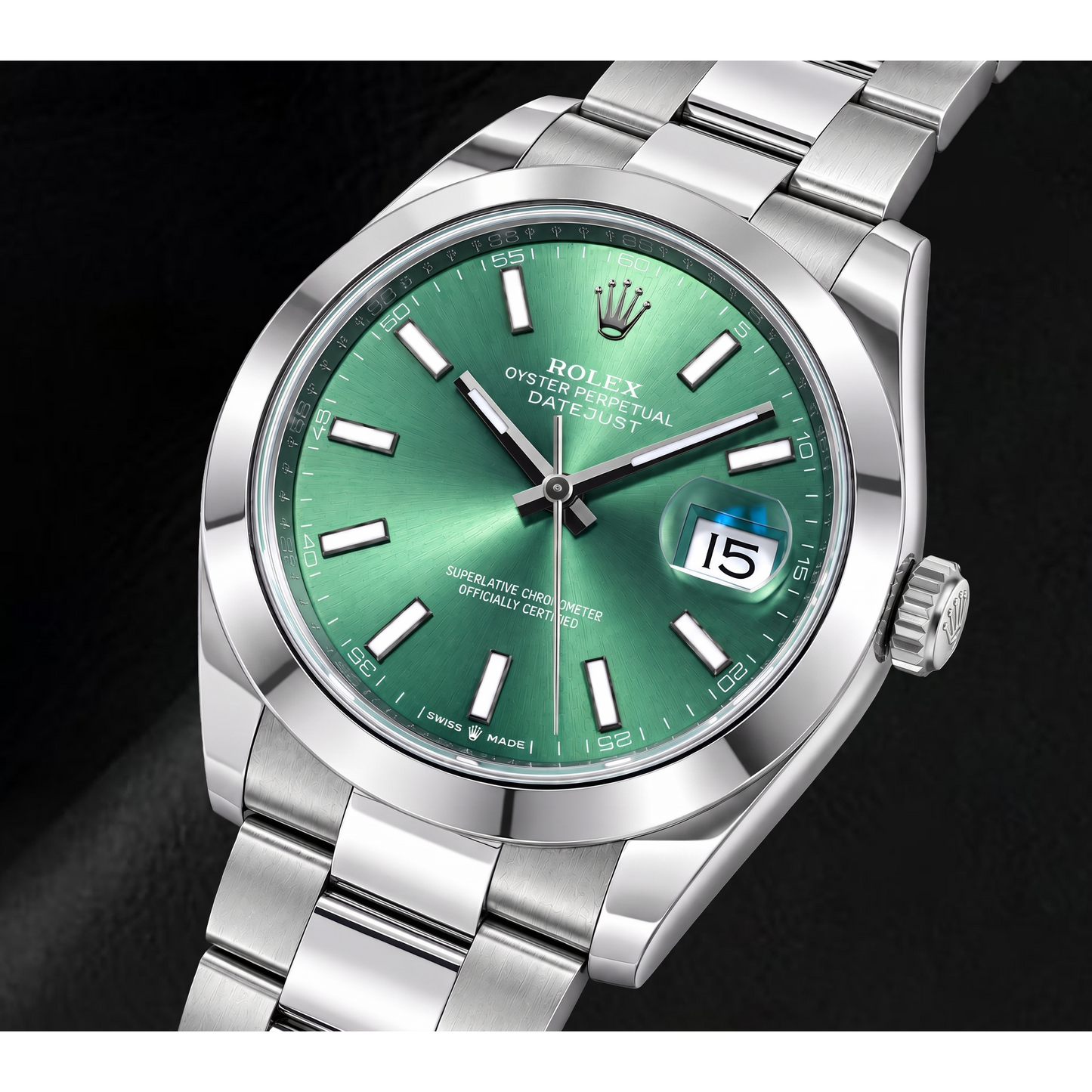 Rolex Datejust 126300 41 mm Orologio in Acciaio Inossidabile con Quadrante Verde Luminescente