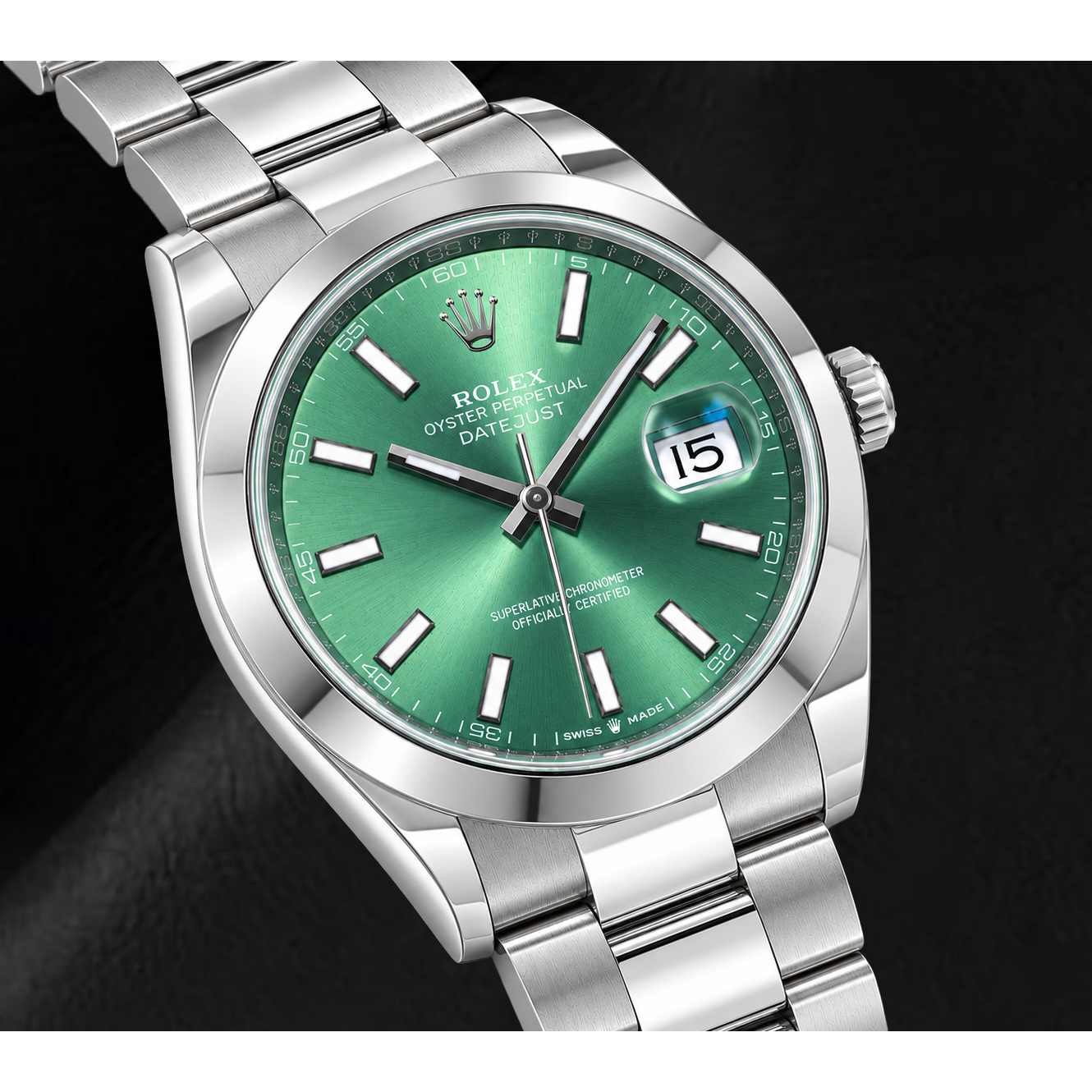 Rolex Datejust 126300 41 mm Orologio in Acciaio Inossidabile con Quadrante Verde Luminescente
