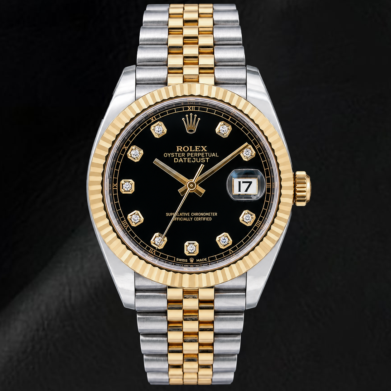 Rolex Datejust 126333 41 mm Orologio Bicolore Quadrante Nero con Diamanti