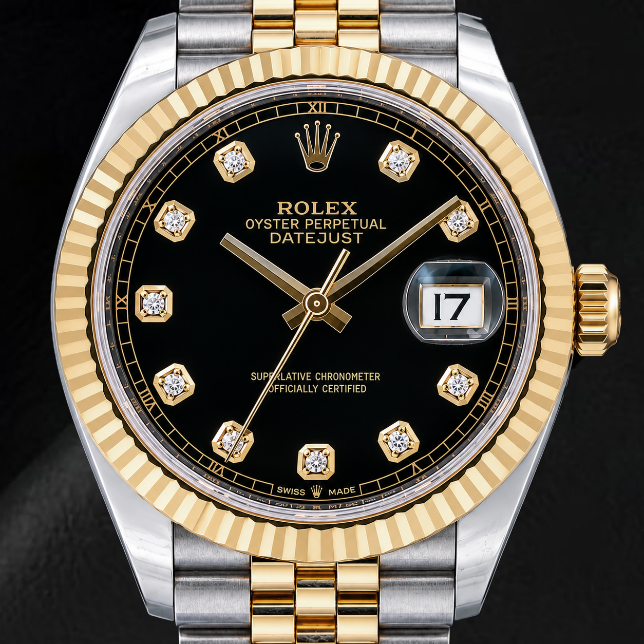Rolex Datejust 126333 41 mm Orologio Bicolore Quadrante Nero con Diamanti